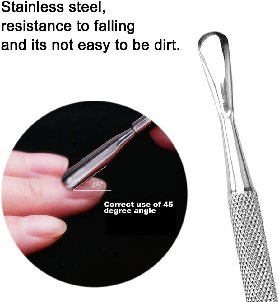 2 X Double Head Cuticle Knife V-Blade & Pro Cuticle Pusher Spatula Pusher, Nail Tool for Cleaning Dirt Silver for Professional Fingers and Toenail Care image number 3