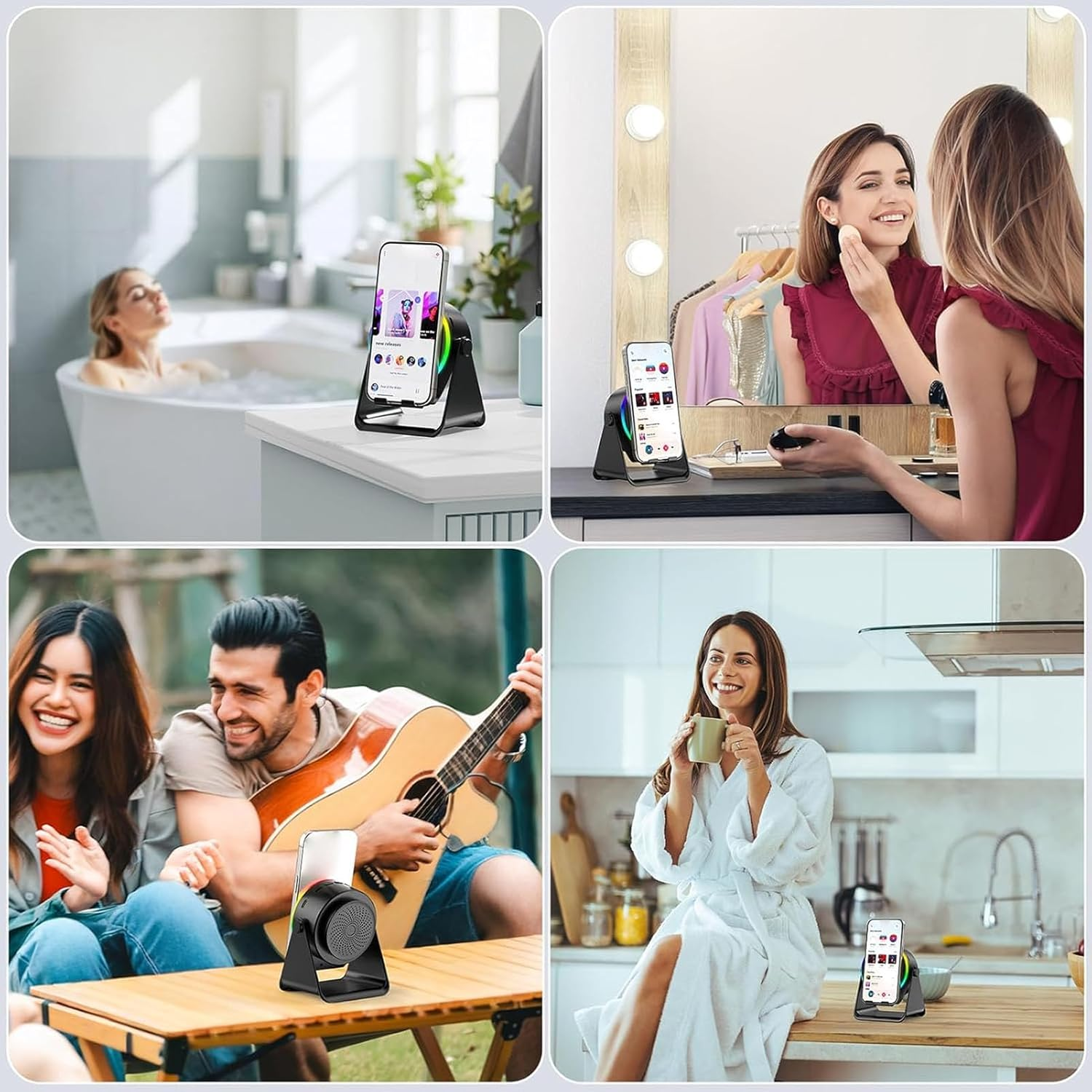 Jectse Wireless Induction Speaker, 5-In-1 Bluetooth Speaker with Phone Stand, Stereo Sound, RGB Ambient Light, 360&deg; Adjustable Base, 2000Mah Rechargeable, Men/Women (Black) image number 5