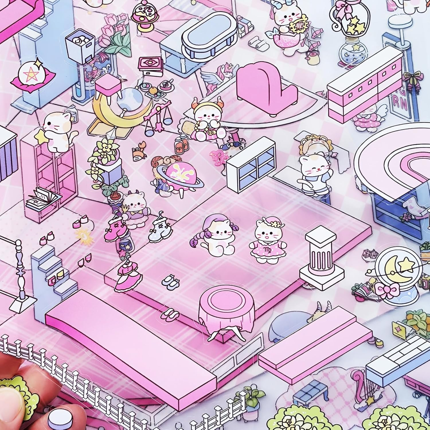 4 Sets DIY 3D House Sticker Big Scene of Stickers for Girls Make Your Own Mini Shop Scenes Stickers for Kids Cute Cartoon Animal Sticker for Adult Relief Stress Pass the Time (Big-1) image number 3