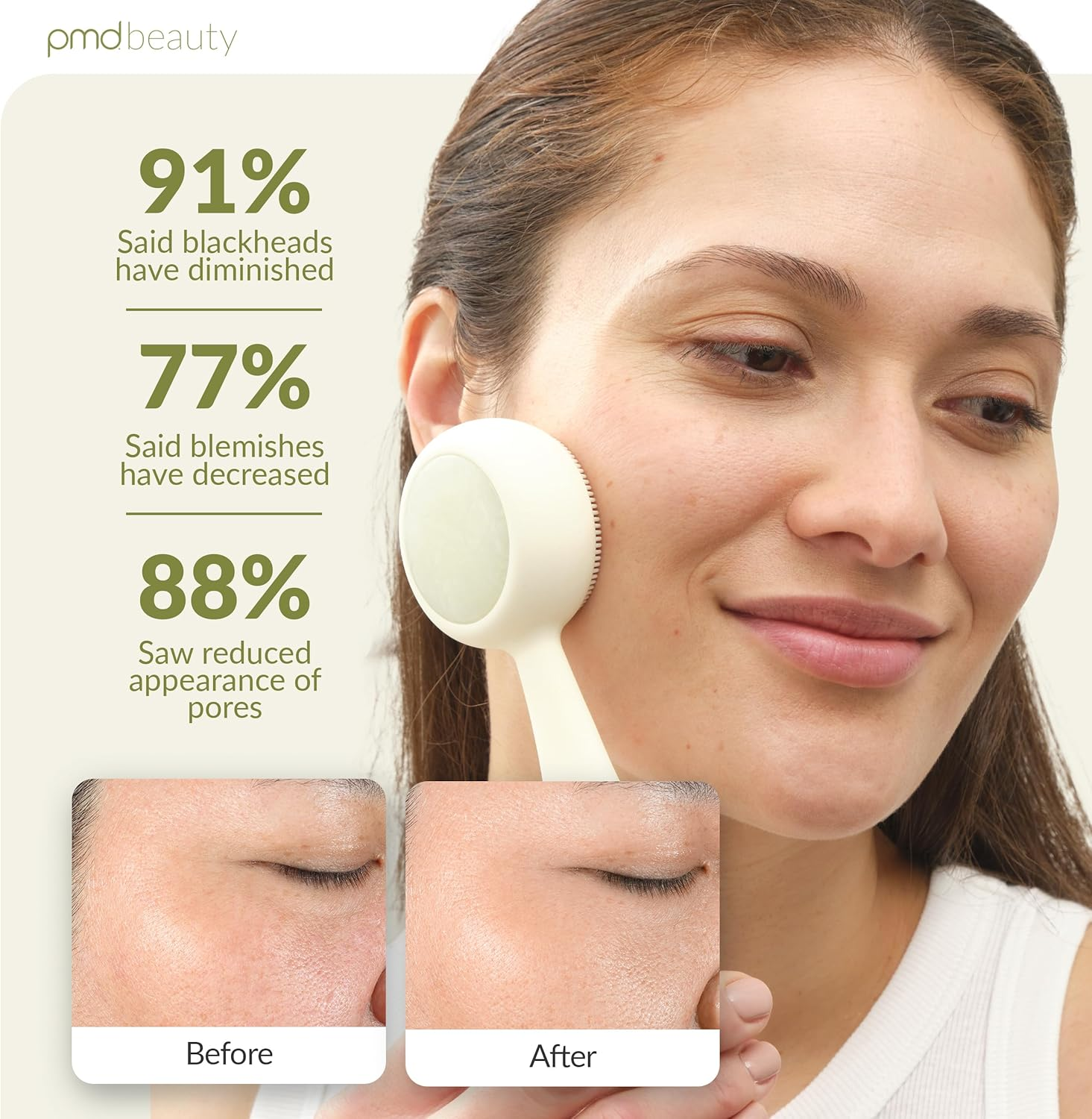 PMD Clean Pro Jade - Smart Facial Cleansing Device with Silicone Brush & Jade Gemstone Activewarmth Anti-Aging Massager - Waterproof - Sonicglow Vibration - Lift, Firm, and Tone Skin on Face and Body
