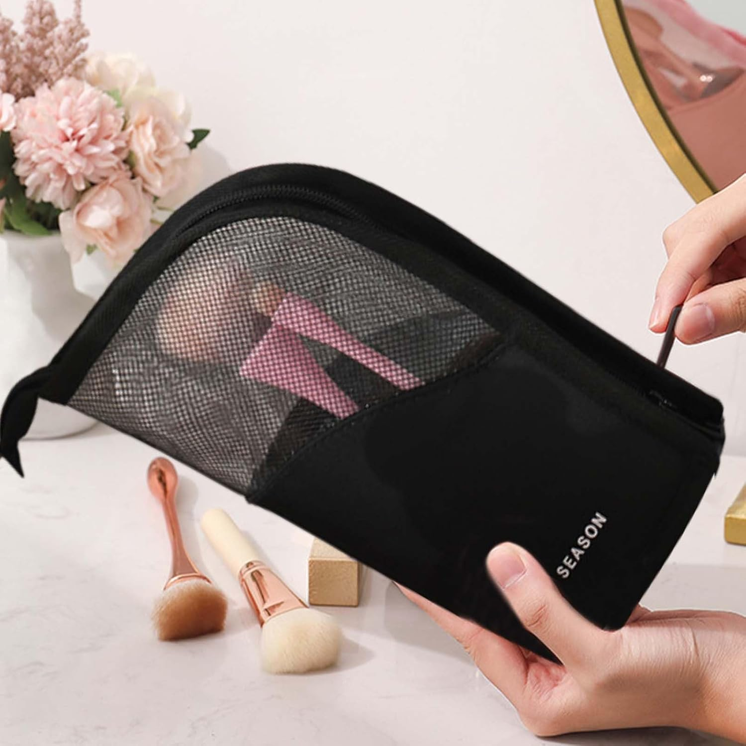 Cosmetic Bag | Portable Standing Makeup Brush Holder | Makeup Brush Case for Artists, Portable Cosmetic Bag, Brushes Not Included, Storage Organizer - Black image number 6