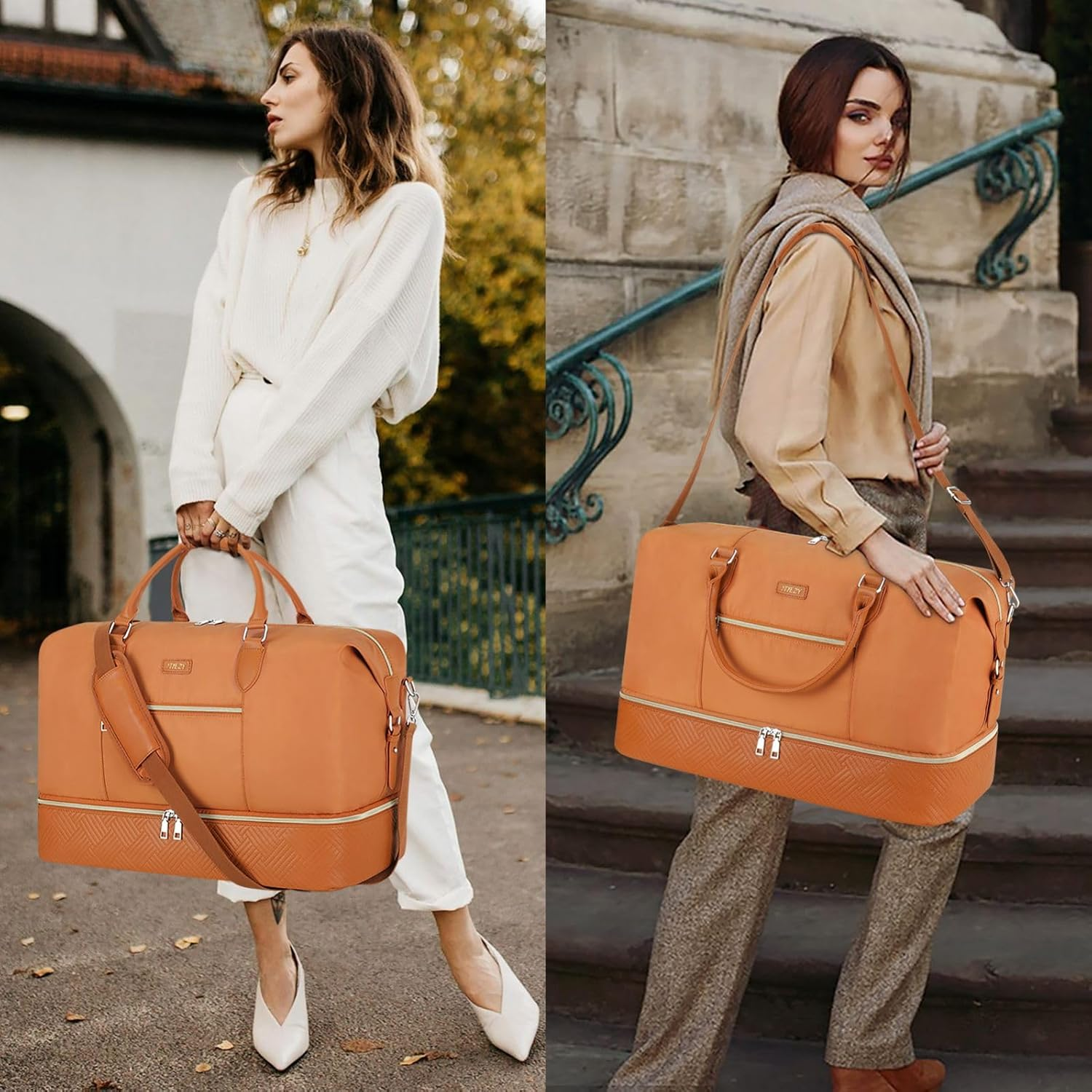 Weekender Bag for Women, Travel Duffel Bag Carry on Overnight Bag with Shoe Compartment Large Nylon Travel Weekend Tote Bag, 7-Brown, L, Weekender Bag for Women, Travel Duffel Bag Carry on Overnight image number 4