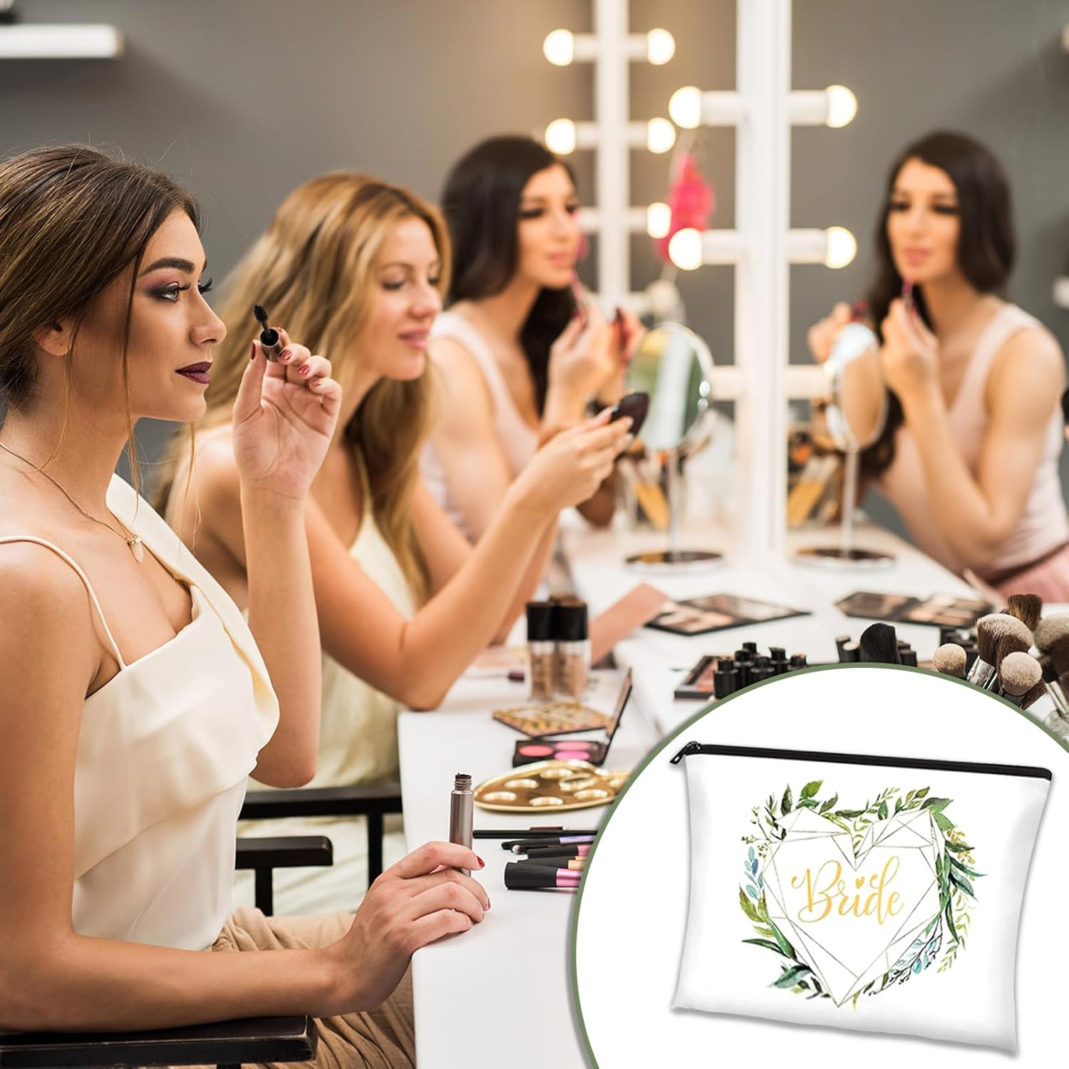 KASESSS Pack of 2 Bridal Cosmetic Bags, Women'S Travel Canvas Cosmetic Bag, Bride to Be Gifts, Make up Bag Gifts for Girlfriends, Bride and Bridesmaids, White, 22.5 X 15 Cm image number 1