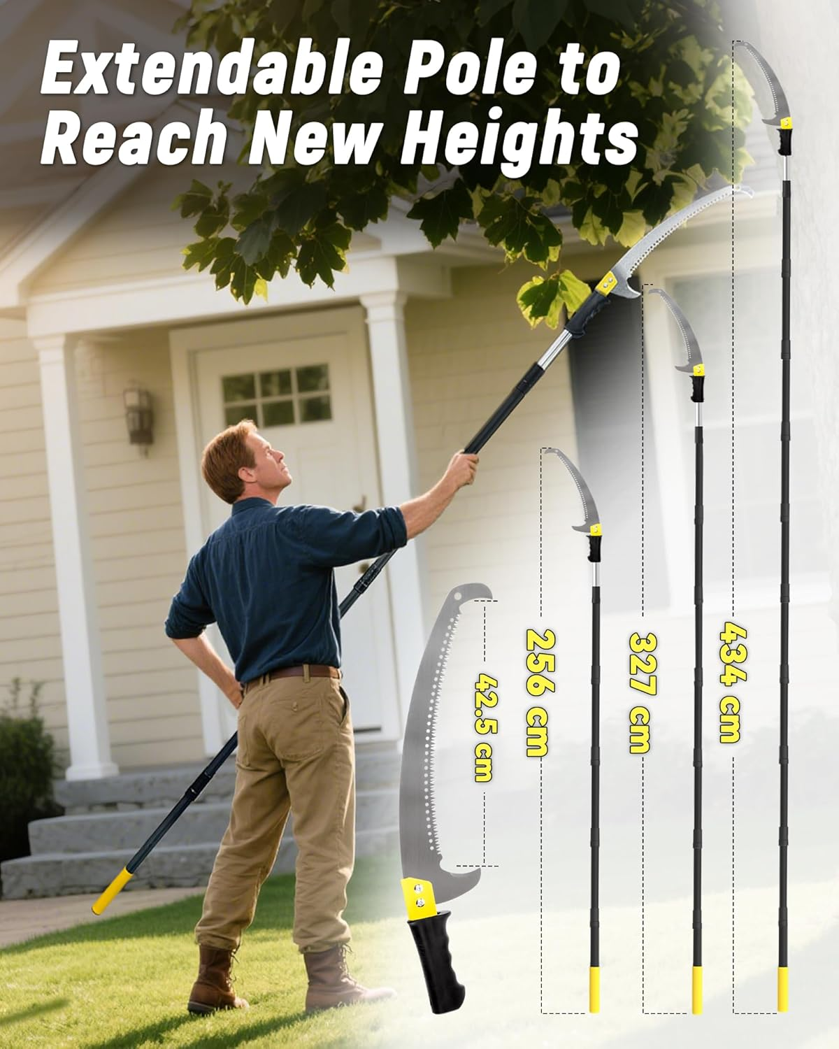 Blumetrec 327Cm Pole Saw with Adjustable Length for Tree Trimming, Lightweight Manual Pruning Saw with Mn Steel Blade, Long Extension Branch Cutter Pole Pruner for Yard, Garden, Patio and Forestry Use image number 3