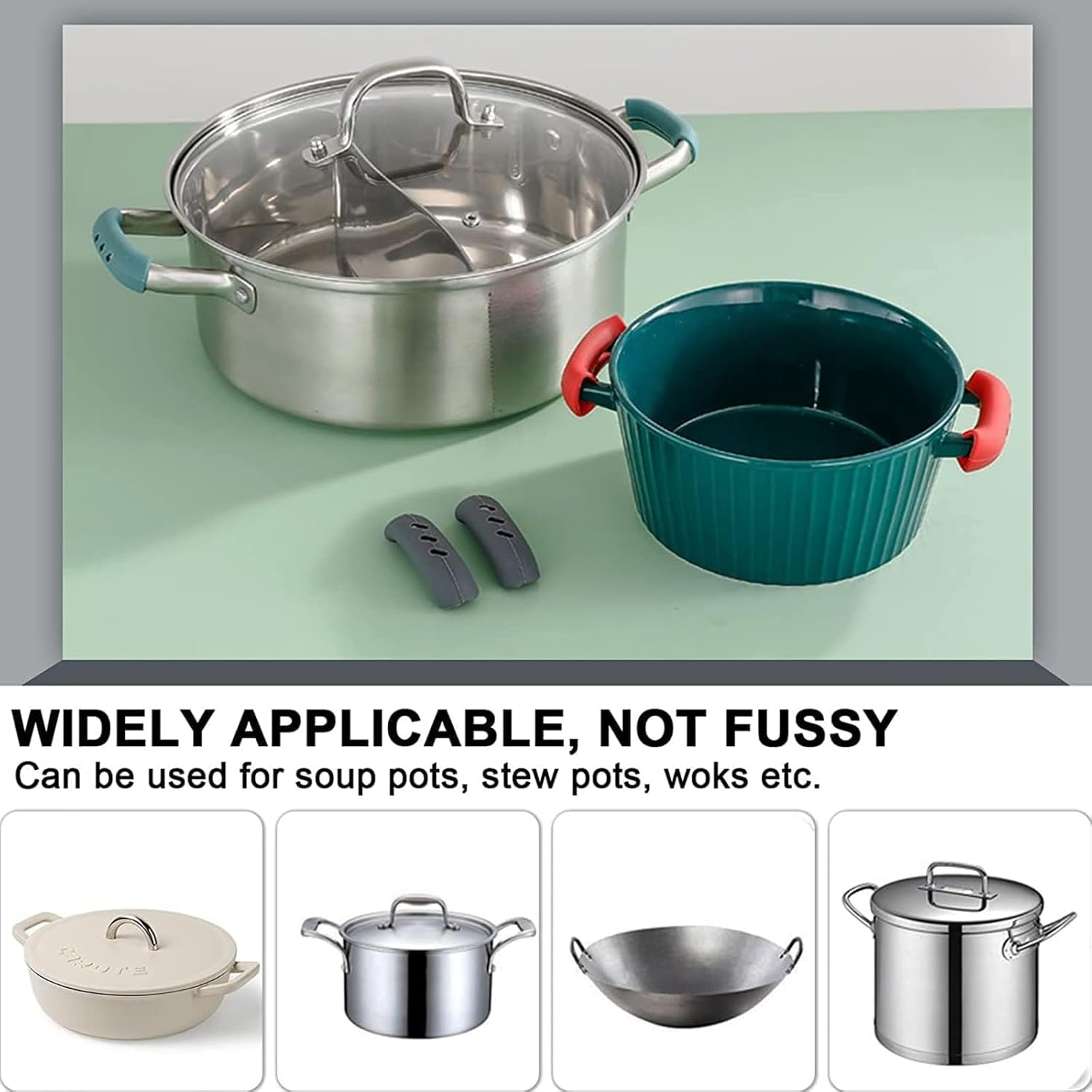 6Pcs Silicone Assist Handle Holder Grip,Non Slip Pot Grip Handle Sleeve,Non-Slip Pot Handle Covers, for Frying Cast Iron Skillet Metal Pan (3 Colors) image number 5