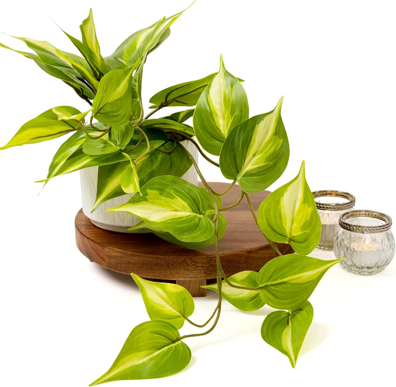 Kurrajong Farmhouse Artificial Trailing Ivy Plant with White Ceramic Pot | Light Green Faux Ivy Plant with White Pot | Stunning Fake Plant in 5" Wide White Matte Ceramic Pot