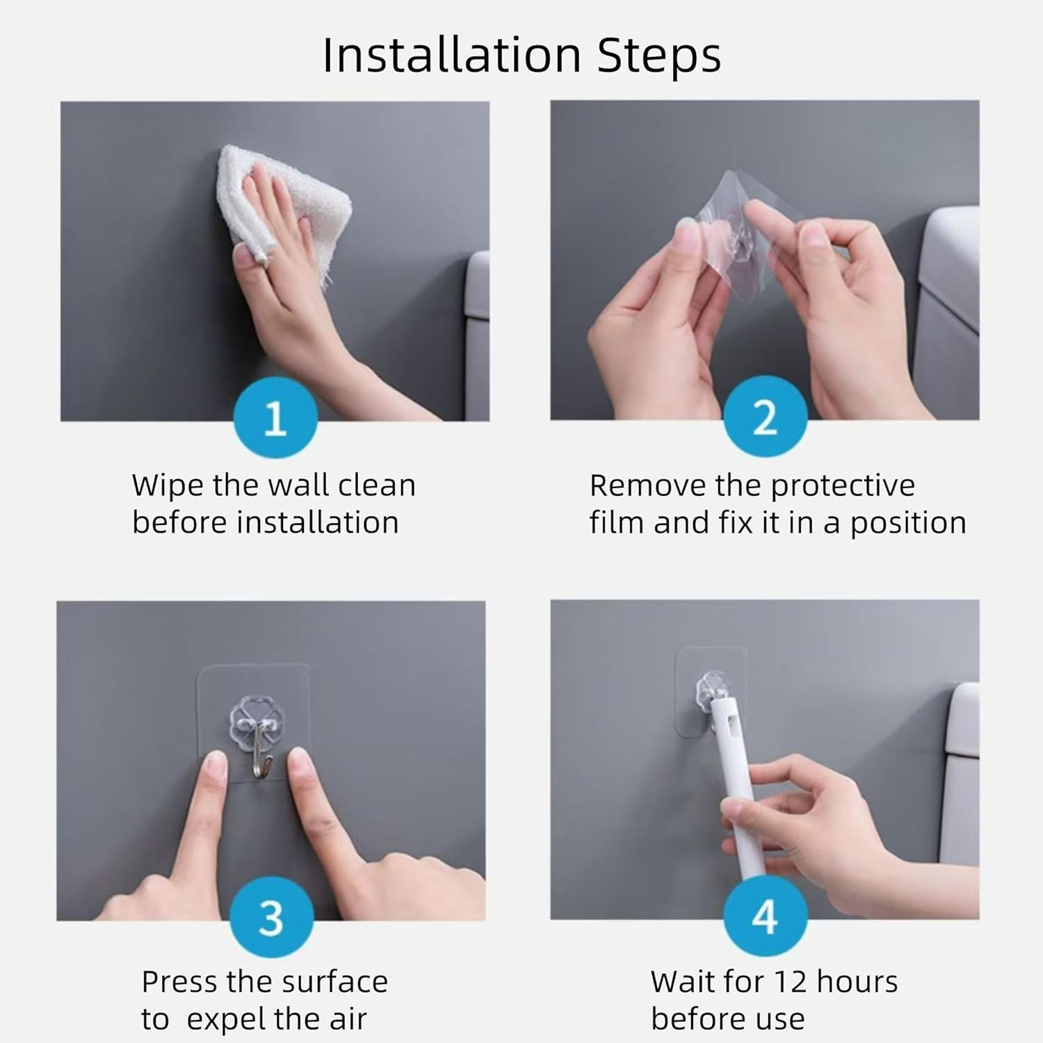 20Pcs Adhesive Hooks,Hanging Heavy Duty Wall Hooks,Self Adhesive Towel Hooks,Bathroom Shower Kitchen Key Portal Outdoor Home Improvement Practical Hooks,White - White A-20Pcs image number 5