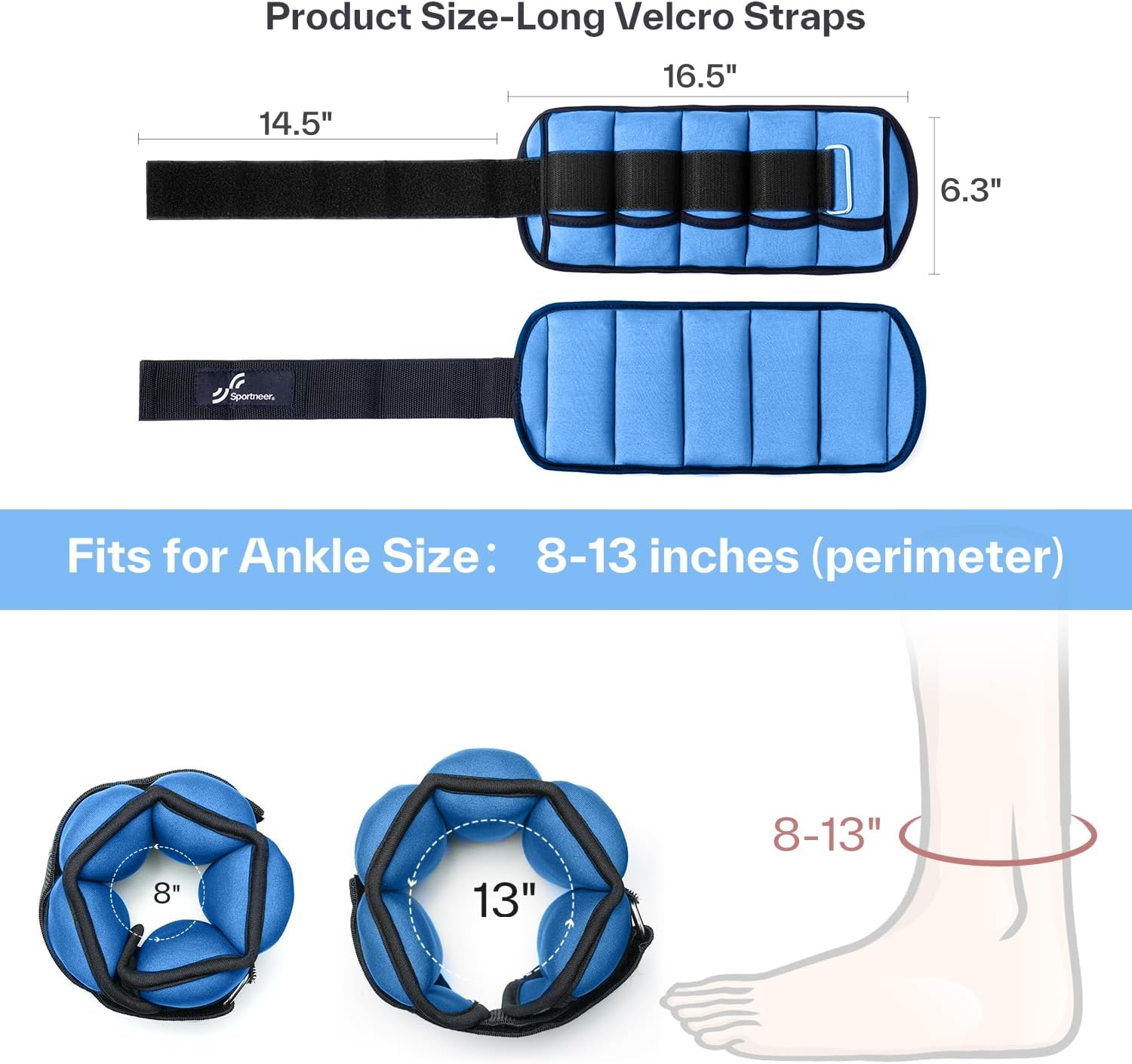 Adjustable Ankle Weights: Sportneer 1 Pair 1.27/2.45/3.6/4.8/5.9 Kg Kg Wrist Weights Arm Leg Weighted Ankle Weight for Indoor Outdoor Exercises Walking Women Men, 1.27 Kg per Ankle, 5.9 Kg per Pair image number 1