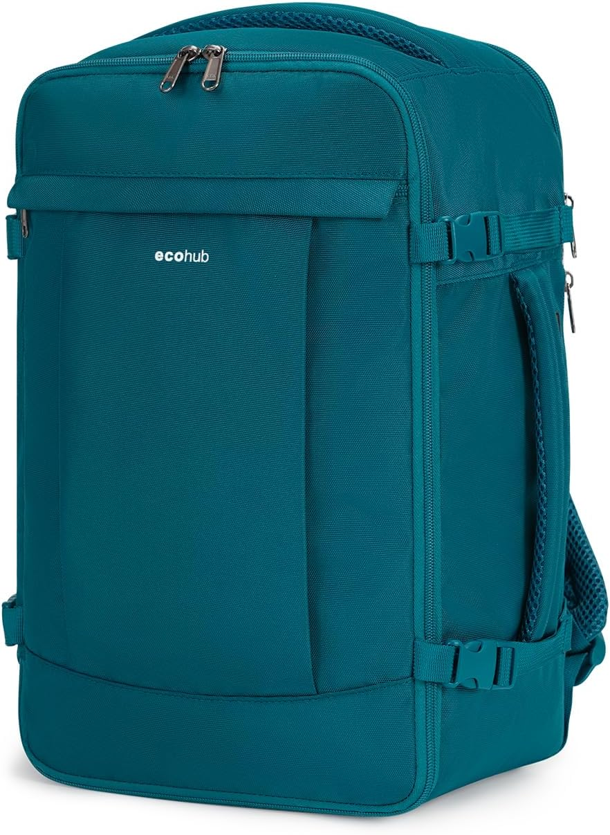 Ryanair Cabin Bag 40X20X25 Underseat Travel Bag 13 Pockets Hand Luggage Backpack Recycled PET Eco Friendly Rucksack for Women & Men Carry on Bag with USB Port, 20L