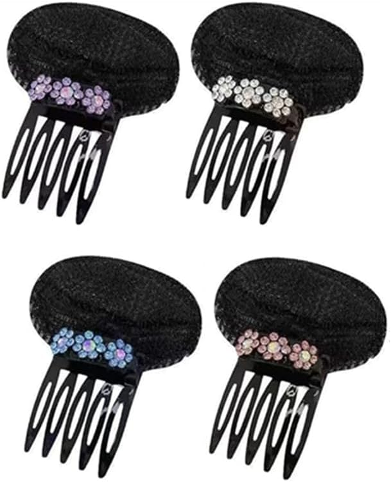 MIVES 4Pcs Rhinestone Flower Puff Hair Head Cushion Invisible Fluffy Hair Pad, Mixed Color, 4 Count