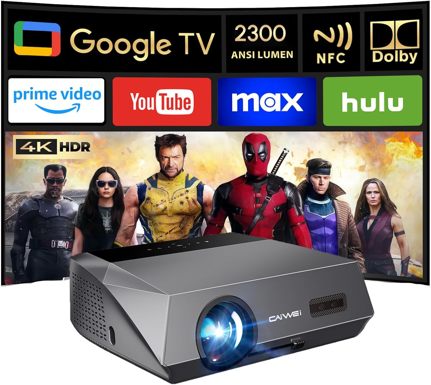 4K Projector 2400 ANSI 2026 Upgraded HDR10+ Ultra HD Daytime Smart Projectors with AI-PQ, Tof Autofocus HDMI Earc Auto Lens Cap Dolby Audio 64GB for Movie Night, Home Theater, Gaming, Daylight Viewing