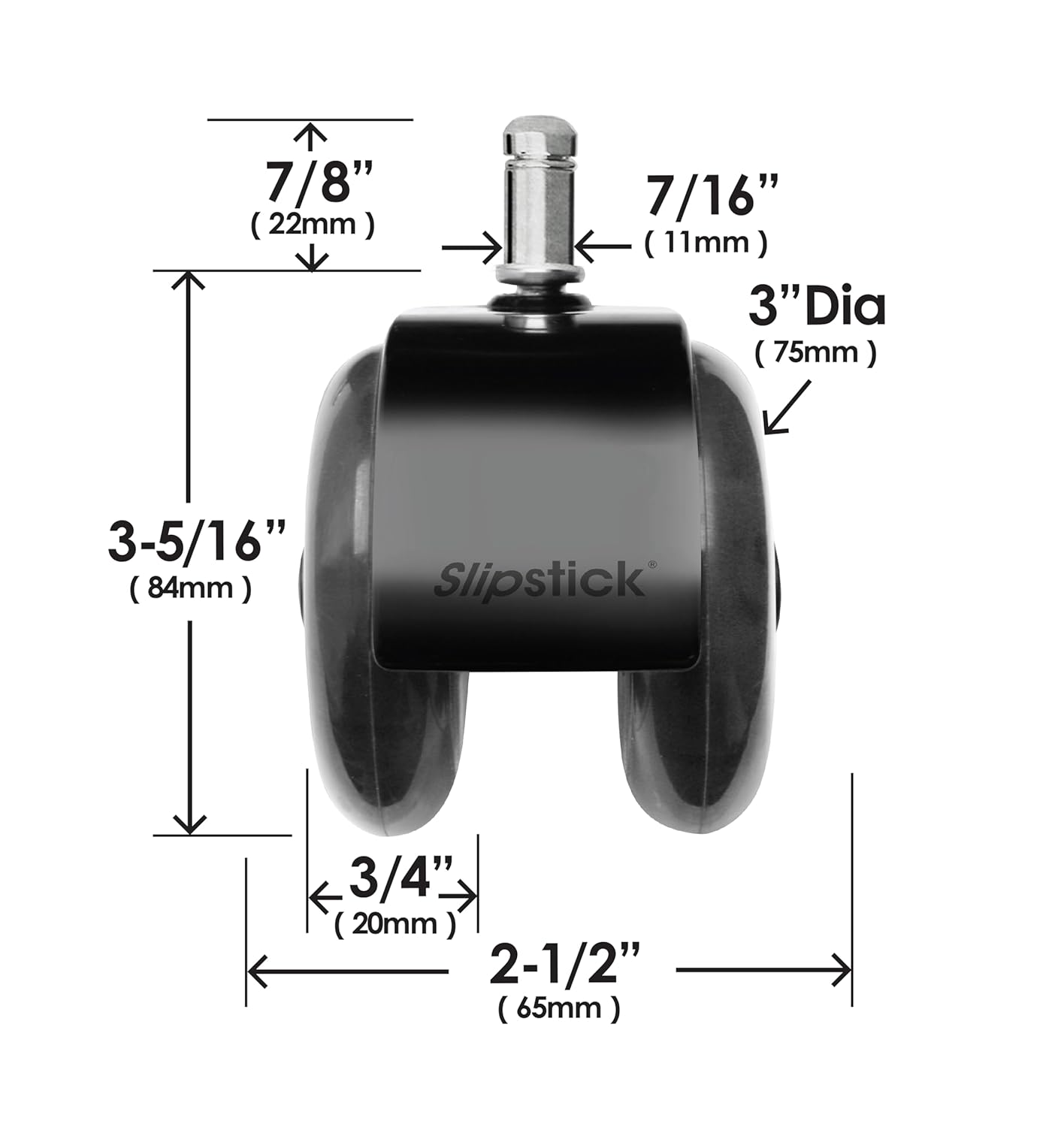 Monster 75Mm Dual Rollerblade Office Chair Wheels (Set of 5) Slipstick Premium Rubber Castor Wheels for Chairs, Smooth & Safe Rolling on All Flooring image number 4