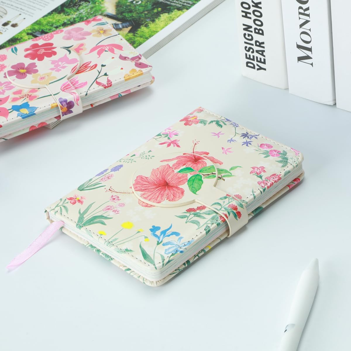 SIIXU Colorful Pocket Notebook A6 - Floral Theme with Unique Flower Illustrations, Vegan Leather, Small Size for Women, Ideal for Journaling, Notes, and Travel image number 2