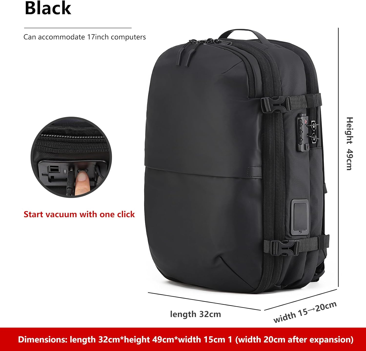 [LIGHTGO] Vacuum Compression Backpack with Built-In Pump | Water-Resistant | Smart Storage Organiser | Carry-On Travel Backpack for Men & Women