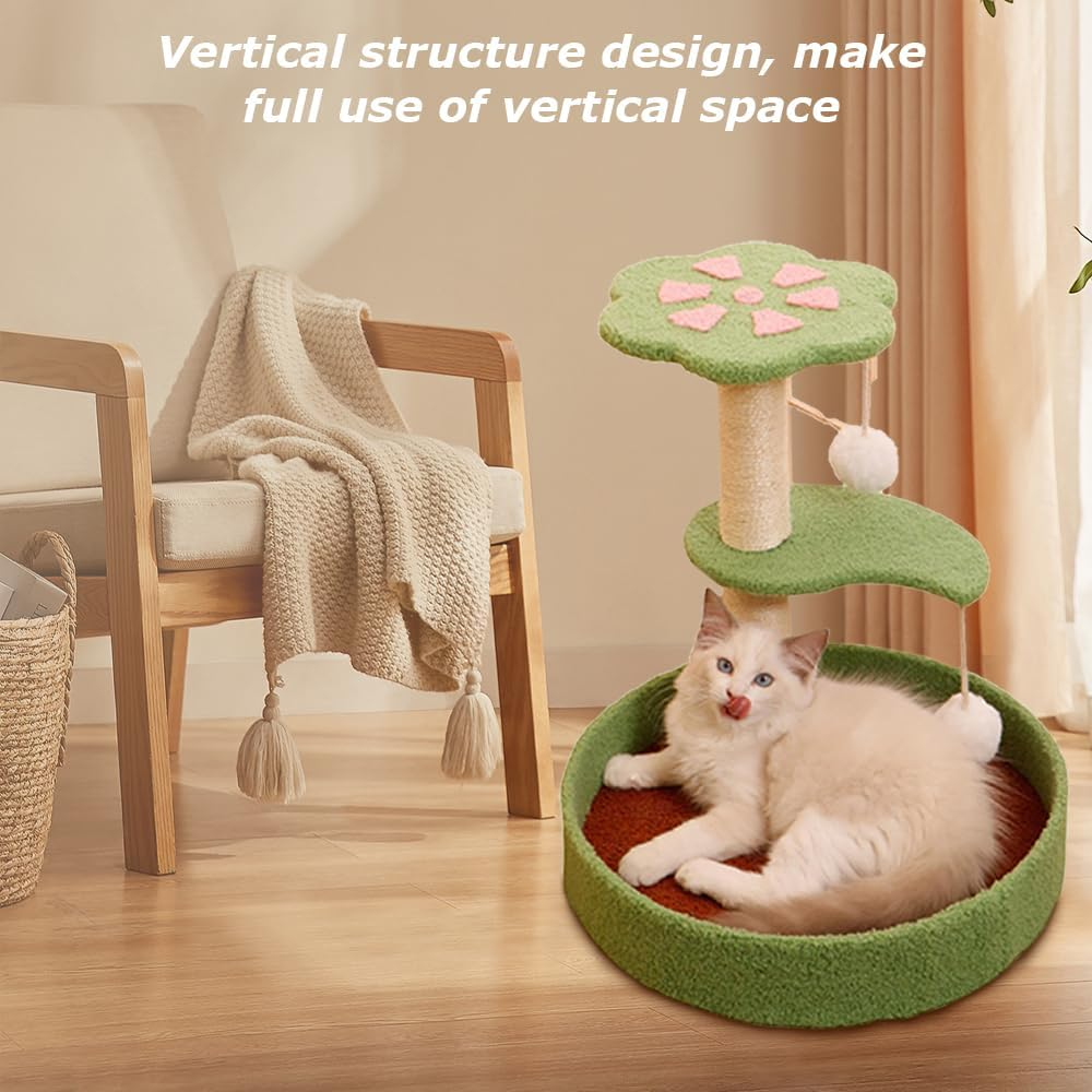 3 Tiers Cat Activity Tree, Cat Scratching Board, Integrated Vertical Cat Column, Kitty Tower with Sisal Scratching Post, Cat Furniture Suitable for Playing and Exercise (Green, 40 * 40 * 43 CM) ﻿ image number 4