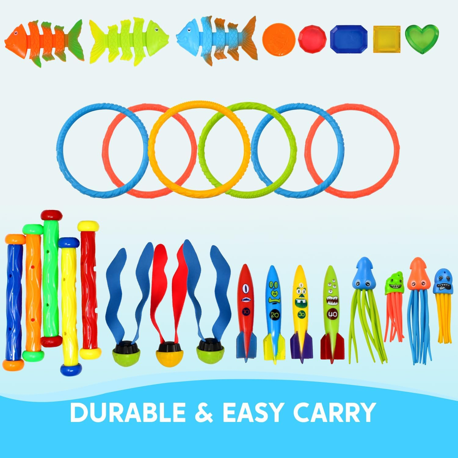 JOYIN 30 Pcs Diving Pool Toys for Kids Ages 3-12 Jumbo Set with Storage Bag Pool Games Summer Swim Water Fishtoys