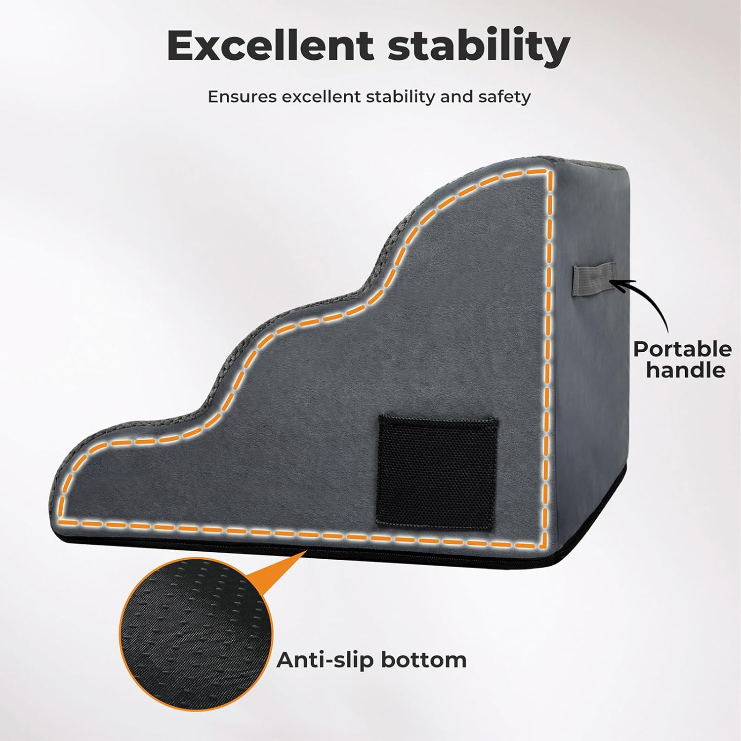 Pawz Dog Stairs Ramp for Small Dog,3 Steps High Density Foam Pet Stairs W/Storage Pocket & Handle,Non-Slip Balanced Pet Stairs Ladder for Cats,For High Sofa Bed Couch for Small & Old Dogs, Injured Pet image number 2