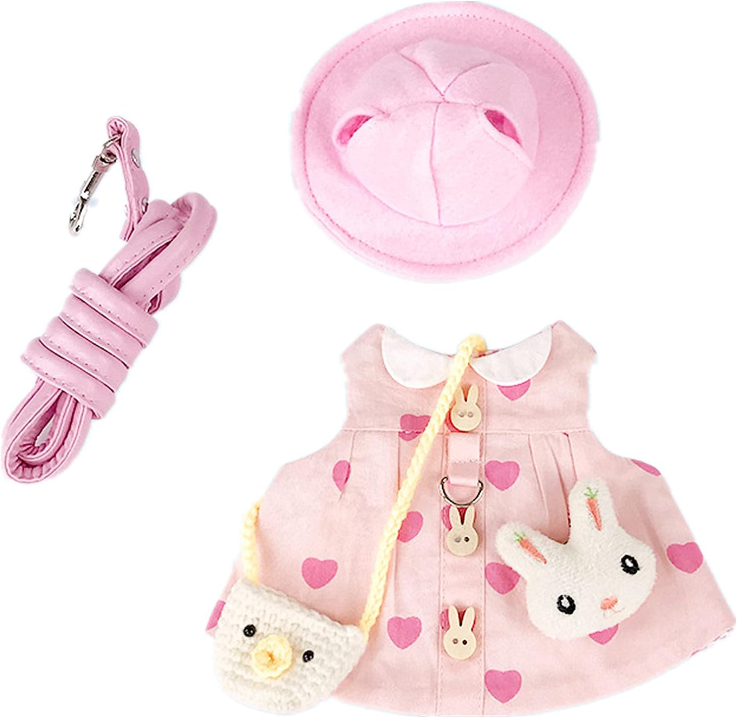 Guinea Pig Clothes,Rabbit Harness,Ferret Bunny Clothes with Pet Rabbit Harness and Leash Mini Hat Bag Cute Brooch for Kitten Small Animal Collars image number 4