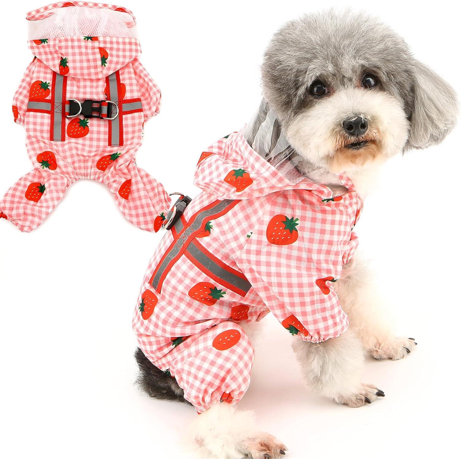 Zunea Dog Raincoats with Hood for Small Dogs Waterproof Puppy Rain Jacket with Harness Hole 4-Legged Lightweight Reflective Raincoat Poncho Slicker Mesh Lined Pet Dog Clothes Rainwear Pink L