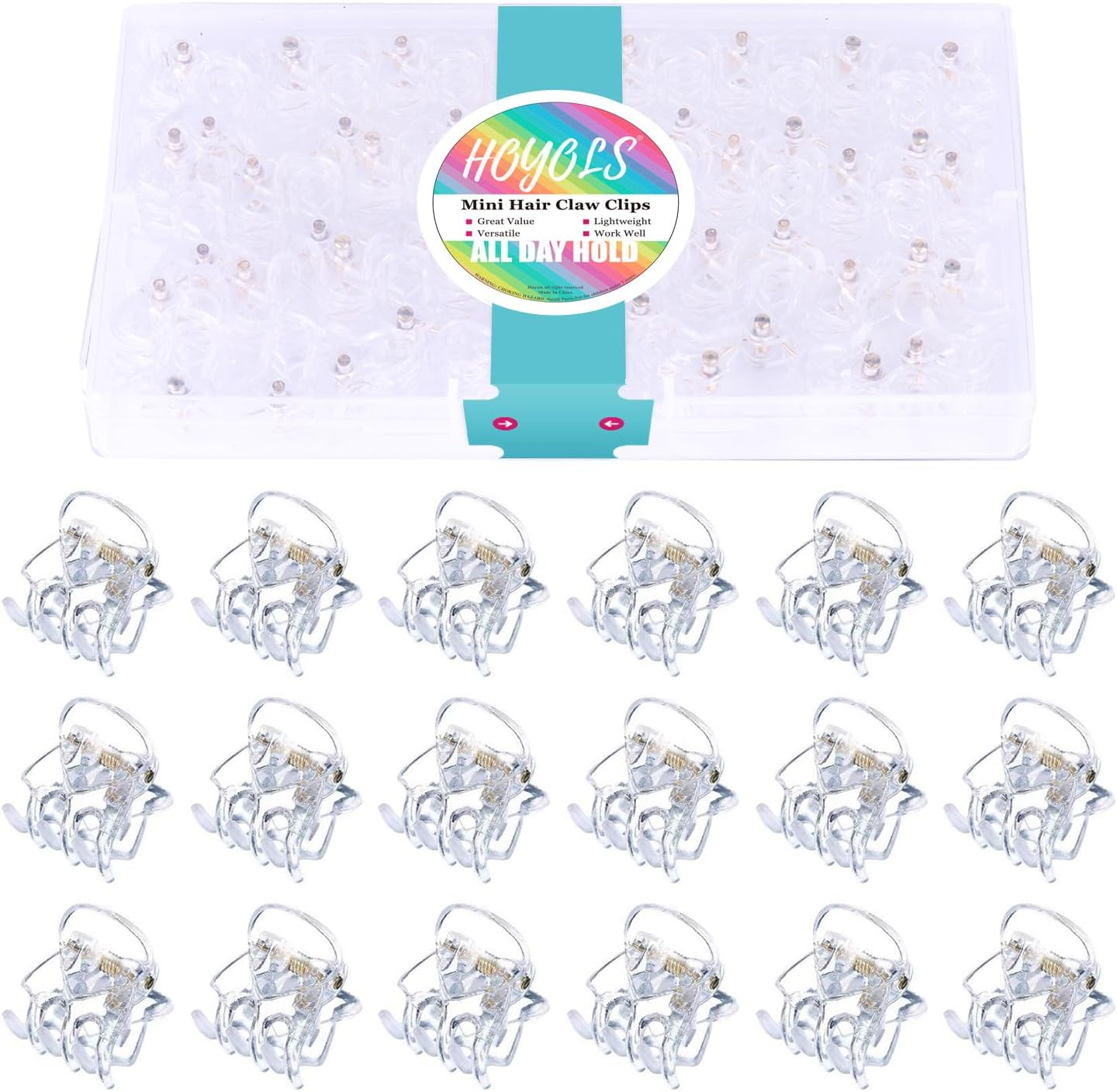 Hoyols Clear Small Hair Clips, Mini Claw Clips for Hair Strong Grip Plastic Tiny Jaw Cute Accessories No Slip for Women Girl Short Thick Hair 48 Pcs
