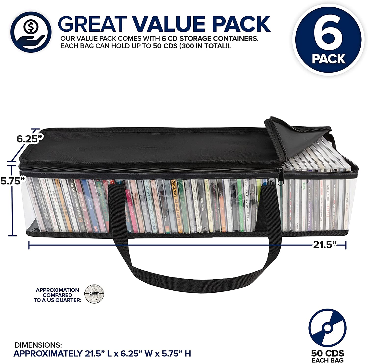 Stock Your Home CD Storage Bags (6 Pack) - Transparent PVC Media Storage - Water Resistant CD Holder Case with Handles - Clear Plastic Carrying Game Bag Storage for Cds, Albums, Video Games, Books image number 4