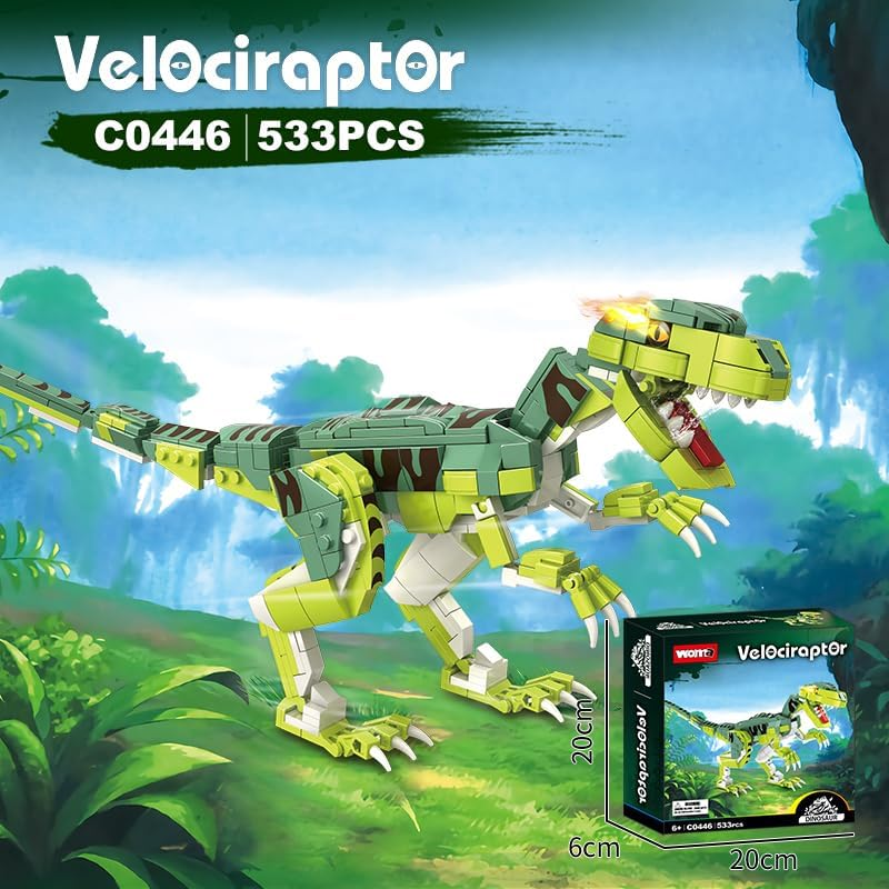 Velociraptor Dinosaur Building Toy Set, Jurassic Velociraptor Mongoliensis with Movable Jaw, Neck and Joints, Dinosaur Toys for Kids 6+ (533 PCS) image number 5