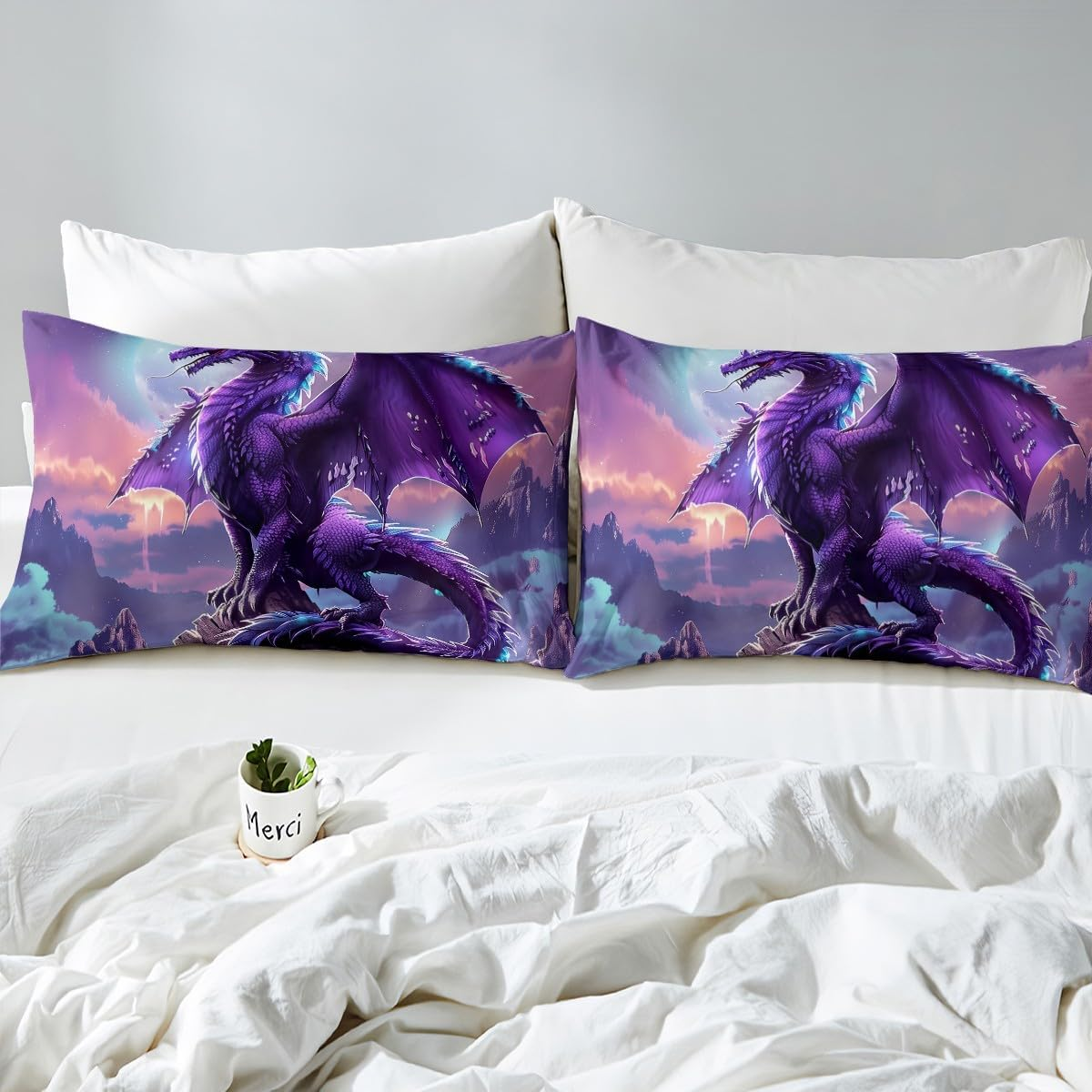 Erosebridal 3D Dragon Duvet Cover Set, Purple Galaxy Full Bedding Sets Magic Animal Wildlife Comforter Cover, Dragon Theme Bed Cover (Zipper Closure) image number 4