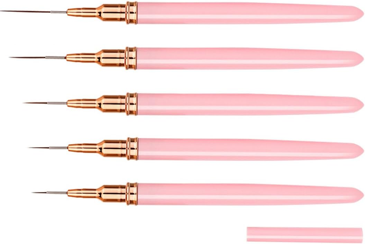5 Pieces Nail Art Liner Brush Gel Nail Polish Painting Nail Point Drawing Tool for Long Lines Art Design Pen Set, Metal Handle Nail Art Design Brush for Women image number 1