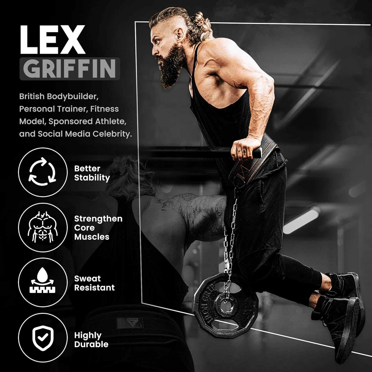 RDX Dip Belt with Heavy Duty 36 Inch Adjustable Steel Chain, Dipping Belt Chin Pull Ups Gym Training Weight Lifting Bodybuilding Powerlifting Workout, 6&rdquo; Padded Neoprene Back Support Men Women Fitness image number 5