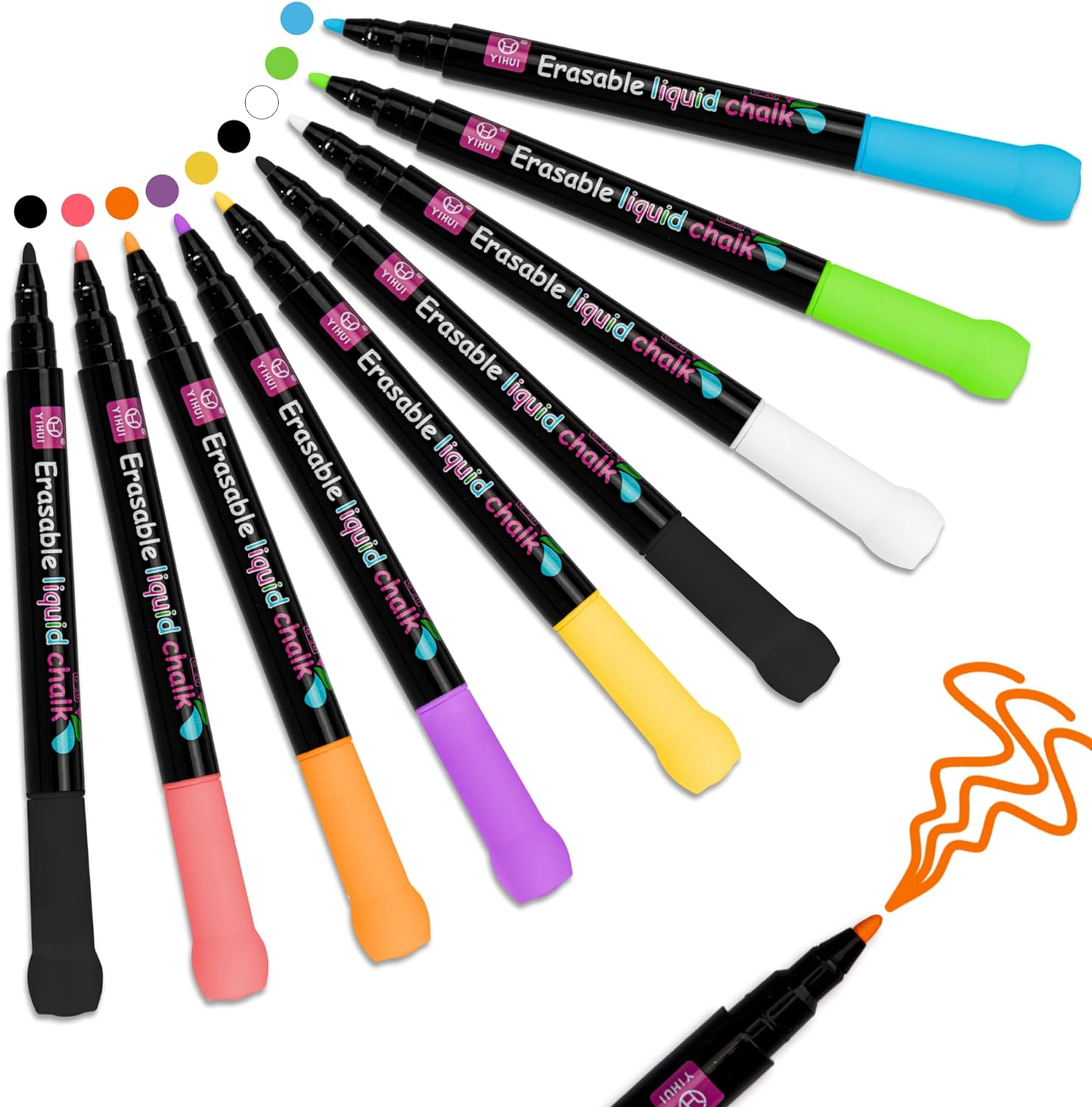 YUNAI Liquid Chalk Markers for Blackboards 9PCS, Chalk Pen for Chalkboard and Glass, Fine Tip Neon Color Erasable Chalkboard Pens for Menu Board Window Signs Drawing Writing