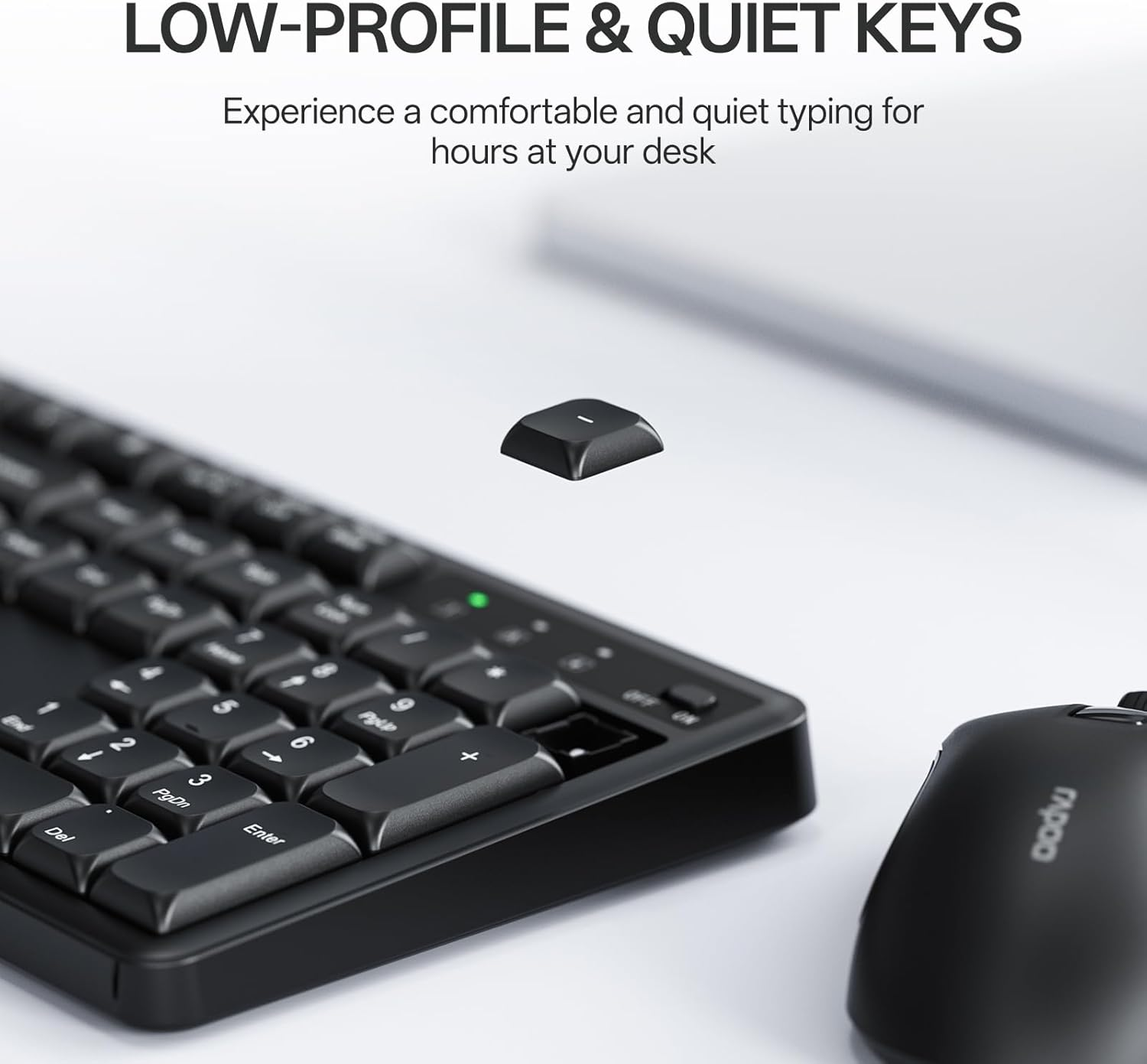 Rapoo X2100 Quiet Wireless Keyboard and Mouse Combo, 2.4Ghz USB Receiver, 12 Multimedia Keys, Spill-Proof, Full-Sized, Compatible with PC, Laptop, Black image number 2