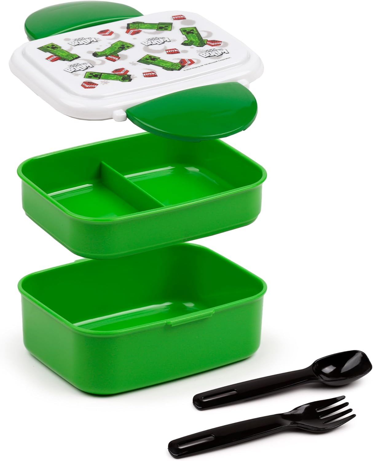 Puckator Minecraft Creeper & TNT Clip Lock Stackable Bento Lunch Box with Cutlery