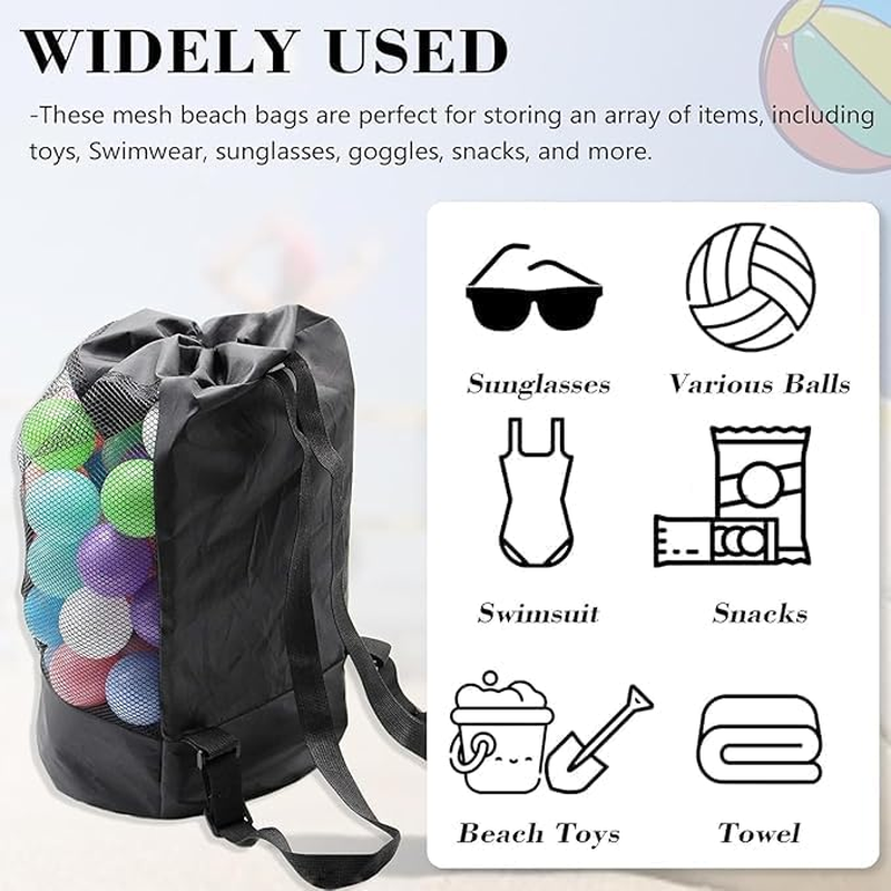 Yangshengyi Foldable Drawstring Mesh Beach Backpack, 1Pc Portable Draw-String Mesh Backpack Mesh Beach Tote, Drawstring Beaching Shell Toy Bag Mesh Backpack for Pool, Black image number 6