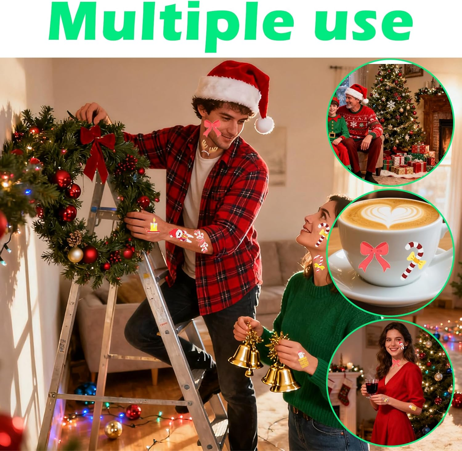 10 Sheets 120 Pcs Christmas Luminous Temporary Tattoos Stickers - Glow in the Dark Christmas Decorations Tattoos Stickers for Kids, Christmas Party Favors Stocking Stuffers Gifts for Boys and Girls image number 5