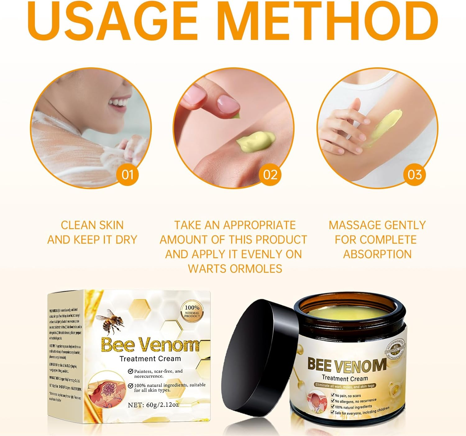 2PC Turonu Bee Venom Treatment Cream，Professional Bee Venom Correcting Gel, Skin Repair Cream, Bee Venom Wart and Mark Removal Treatment，Bee Venom Skin Mark Remover, Correcting Gel for All Skin Types