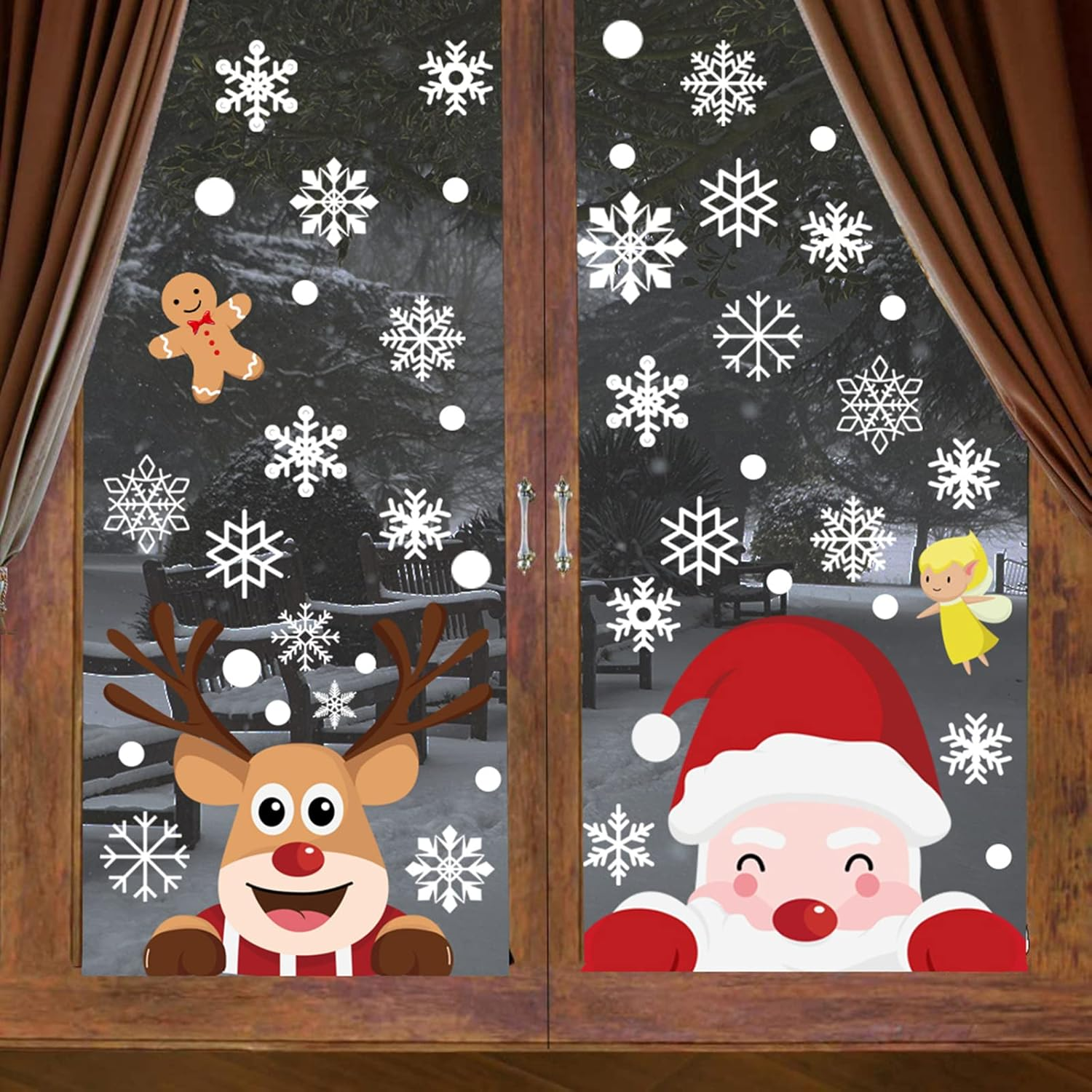 Christmas Window Glass Stickers,Mh MOIHSING 9 Sheets Christmas Window Clings Decoration,Indoor Double-Side Removable Window Sticker Decals Xmas Holiday Snowflake Santa Claus Reindeer for Glass Windows image number 1