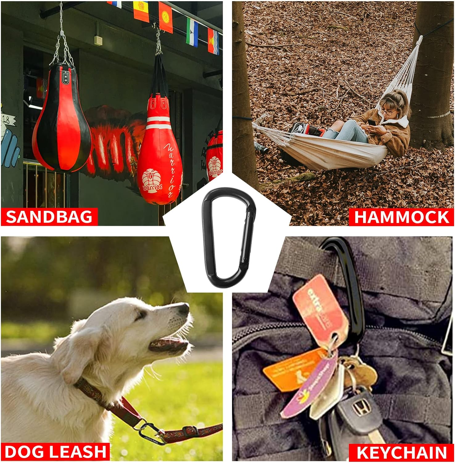 Carabiner Clip, 3" Heavy Duty Small Carabiner for Hammocks, Camping Accessories, Hiking, Keychains, 880 Lbs, Black image number 3