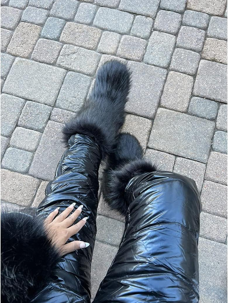 Eosxrp Furry Faux Fur Boots Women'S Winter Shoes Woman Fluffy Warm Snow Boots Mid-Calf Comfortable Outdoor Flat image number 3