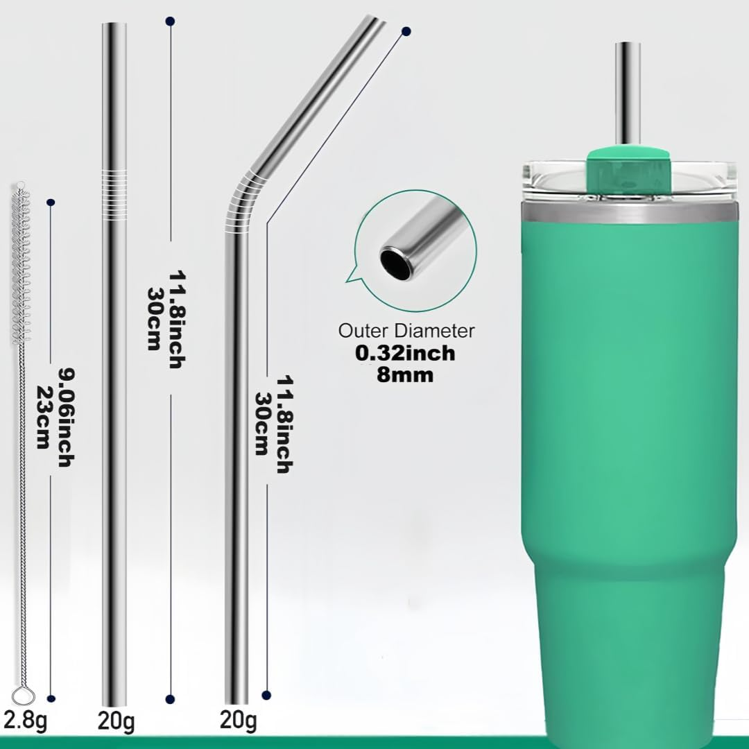 10 Pack of Reusable Stainless Steel Metal Straws, 4 Straight + 4 Bent 30Cm Metal Straws with 2 Cleaning Brushes, Straw Compatible with 40Oz Stanley Cup image number 5