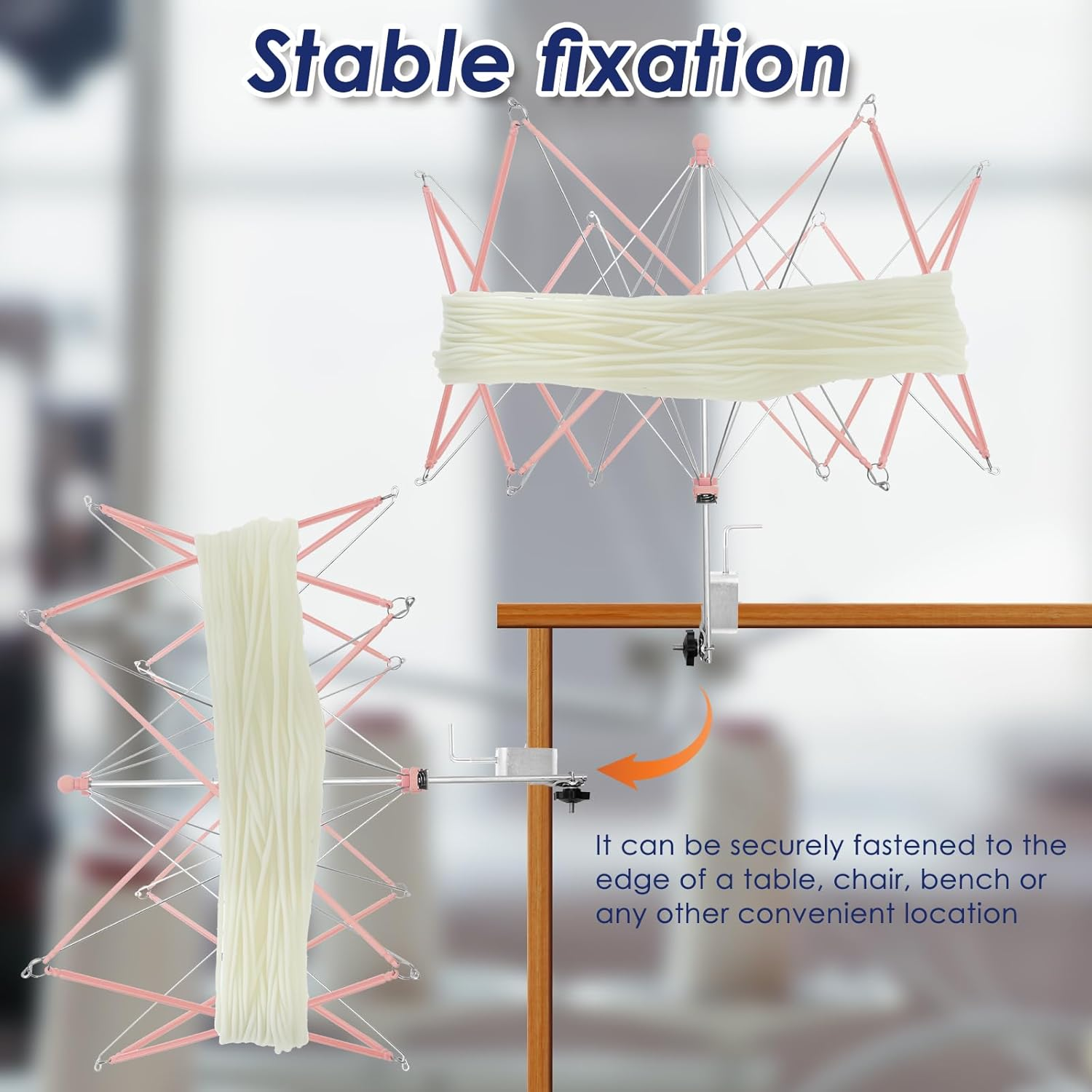 Yarn Winder, Umbrella Yarn Swift, with Table Clamp Portable Swift Winder, Essential Crochet Tools, Easy Setup and Low Noise for Skeins, Hand Operated Winding Frame (Pink) - Pink image number 5