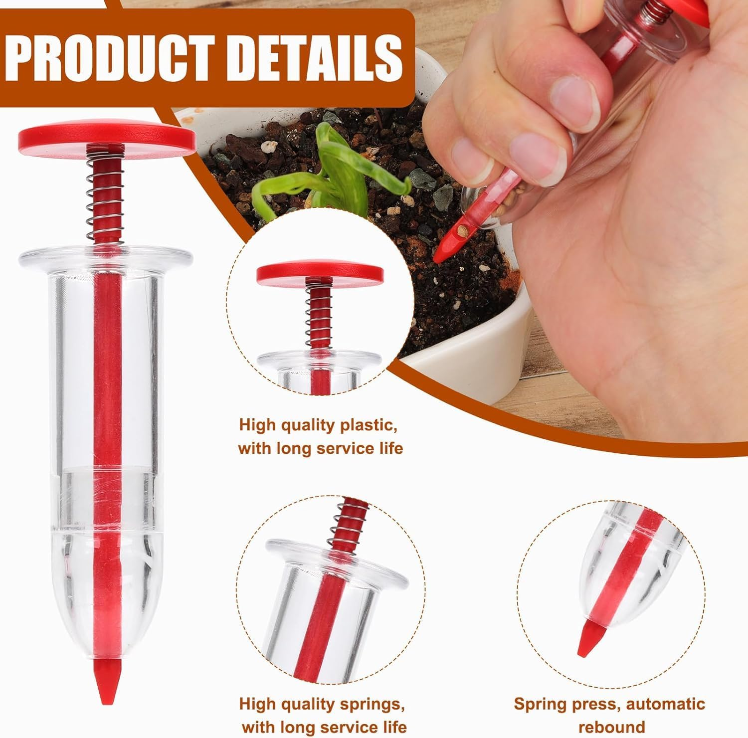 6Pcs Mini Seed Spreader, Manual Seedlings Dibber and Widger Set Handheld Garden Hand Seed Sower Planter Tool Small Sowing Seed Dispenser for Tiny Seeds Planting Vegetable, Flowers image number 2