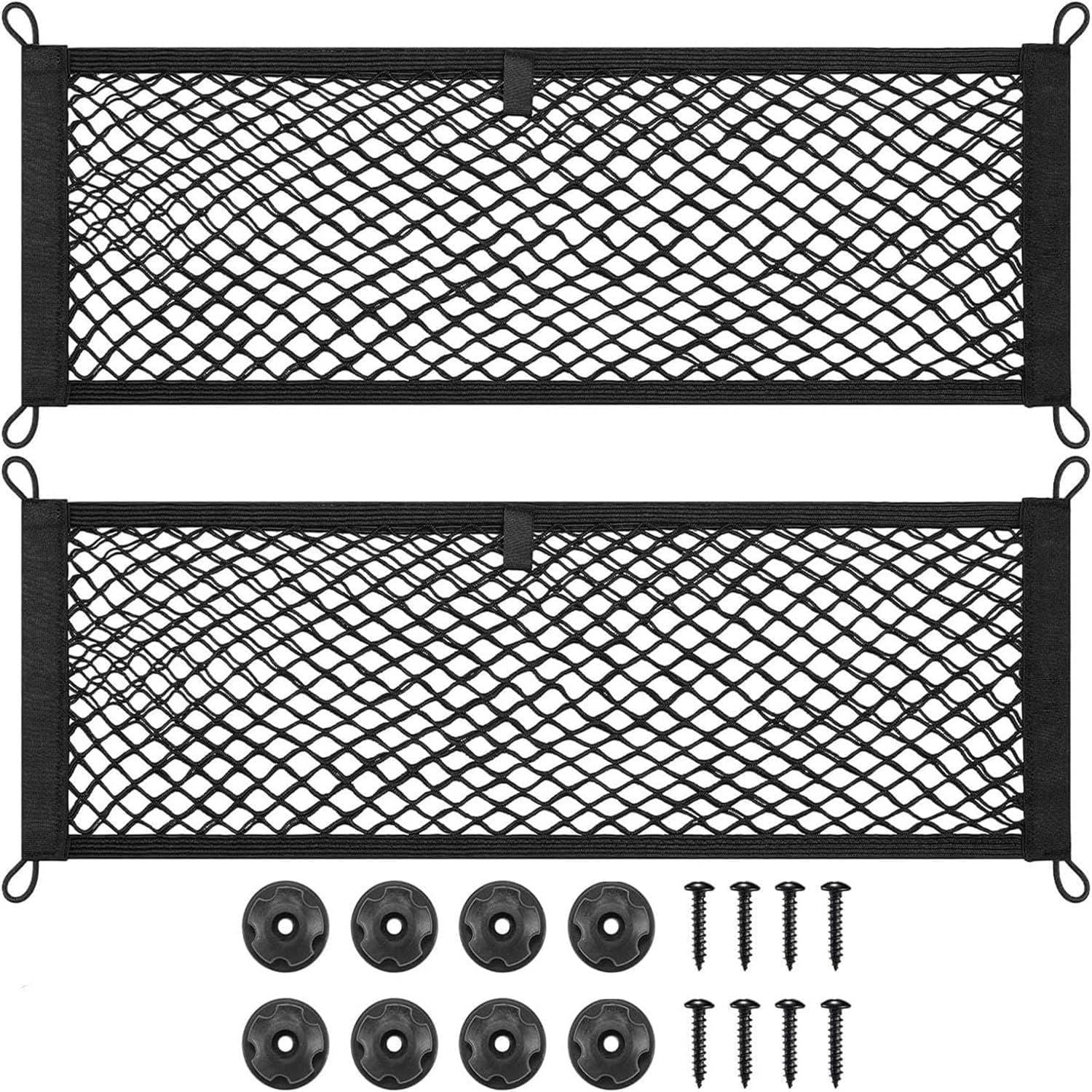 2Pcs Stretchable Elastic Automotive Cargo Nets with Mounting Screws and Hooks, Small Cargo Net Pocket Storage Mesh Net Elastic Automotive Cargo Nets Storage Pouch for Car Truck SUV image number 2