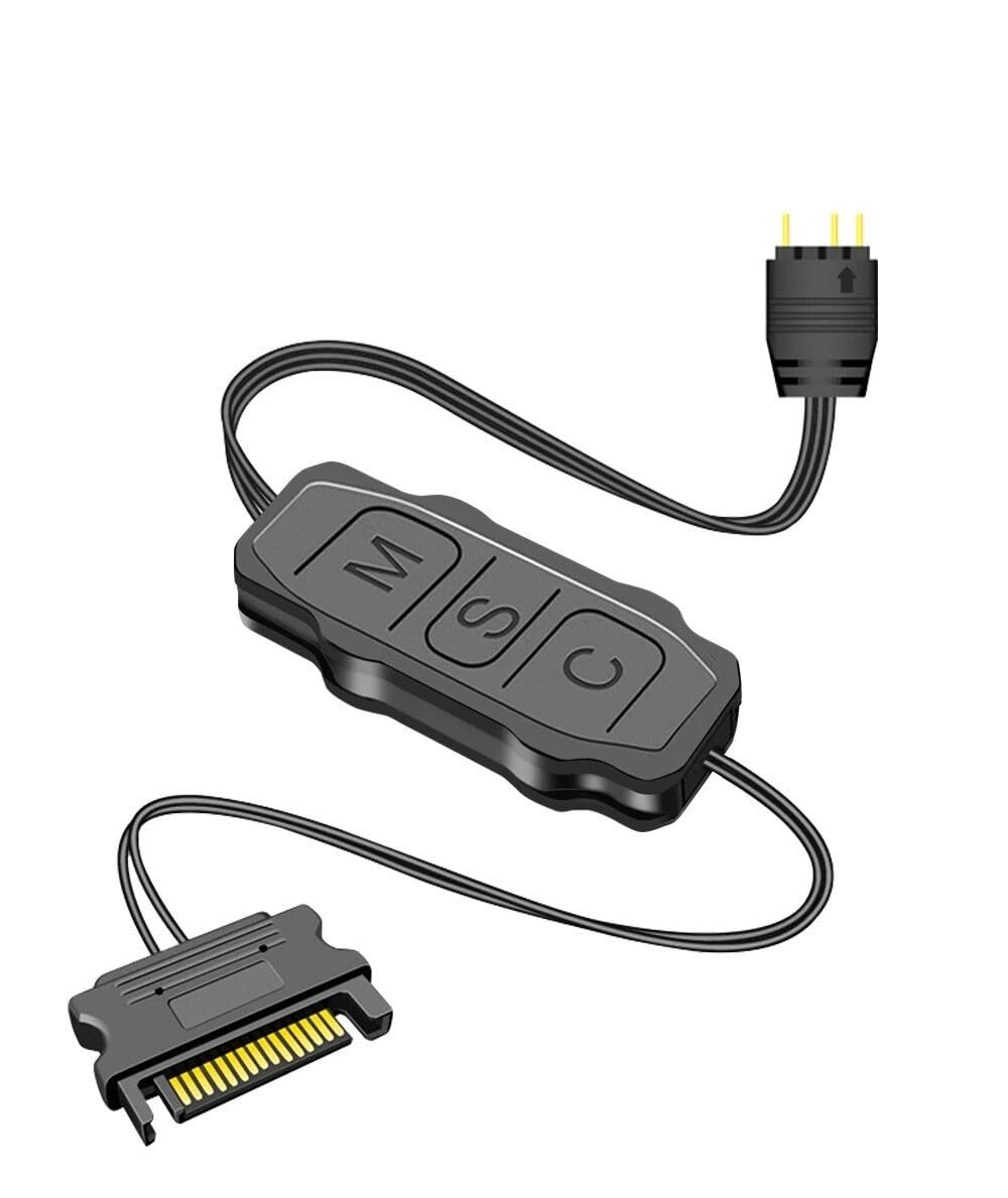 Mini ARGB PC Fans Controller Kit, 5V 3Pin ARGB Connector Light Stripe Remote Controller, SATA Power Supply Computer ARGB Fans Hub Control (Black) image number 5