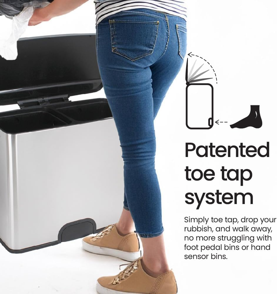 White Magic Smart Bin Duo &ndash; 46L, Toe Tap Operation, Dual 23L Bins for Recycling & General Waste, Soft Close Lid, Stainless Steel, Fingerprint-Free, Battery-Powered with 10,000 Cycles, 1-Year Warranty image number 5