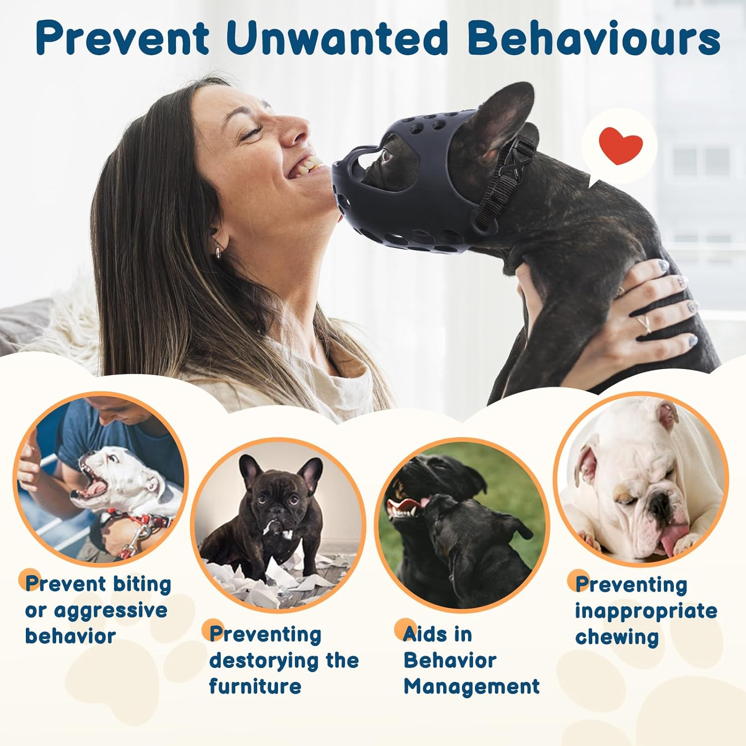 BARKLESS Dog Muzzle for Short Snout, Soft Frenchie Muzzle for Biting, Chewing, Licking for French Bulldogs Boston Terriers, Ideal for Flat-Faced Aggressive Dogs Grooming Walking, Allows Drinking