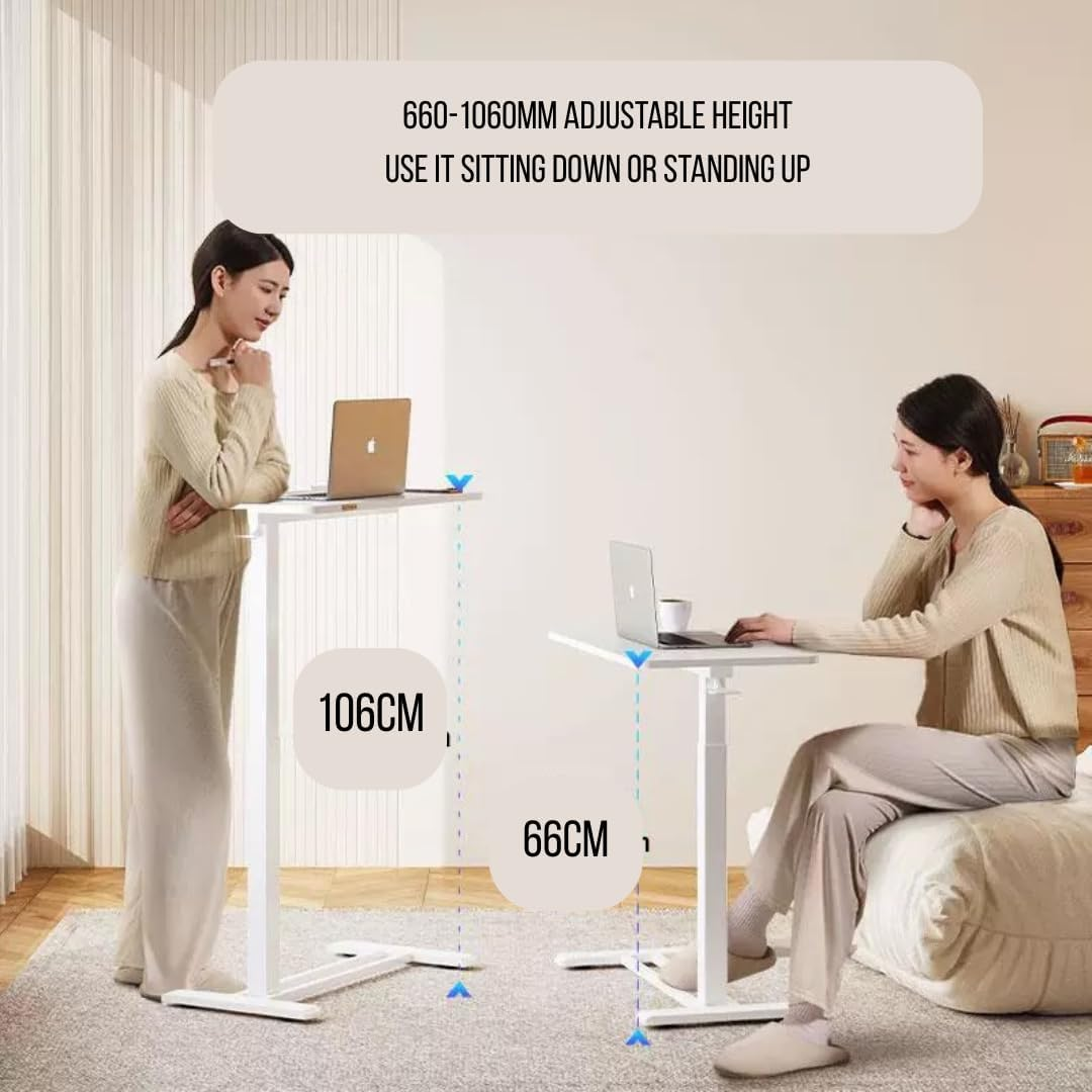 Overbed Bedside Table with Gas Lift & Ajustable Height Rolling Lockable Wheels for Laptop (Black)