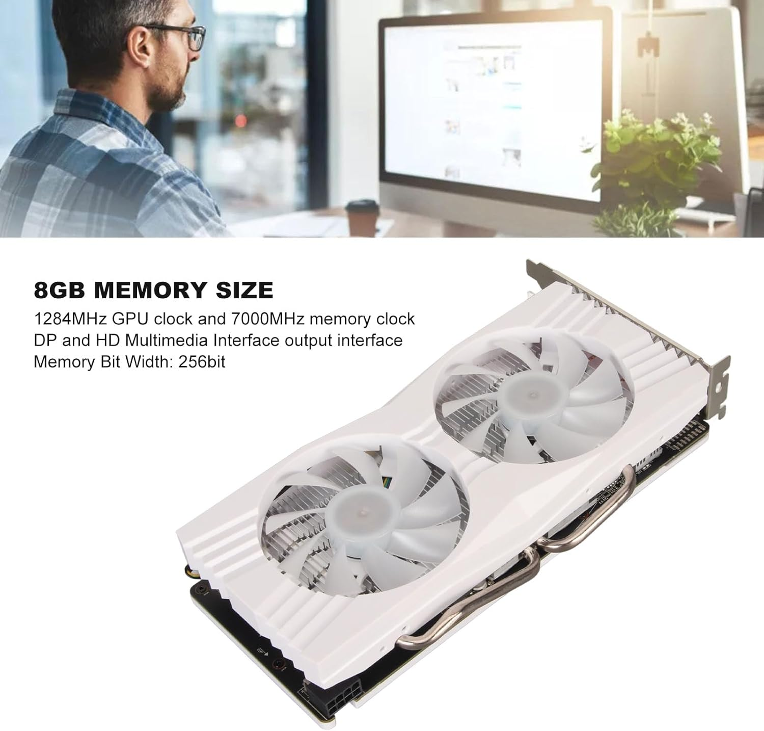 8GB GDDR5 256Bit Graphics Card, 1284Mhz 7000Mhz with Dual Fans, PCI Express 3.0 for Gaming PC image number 1