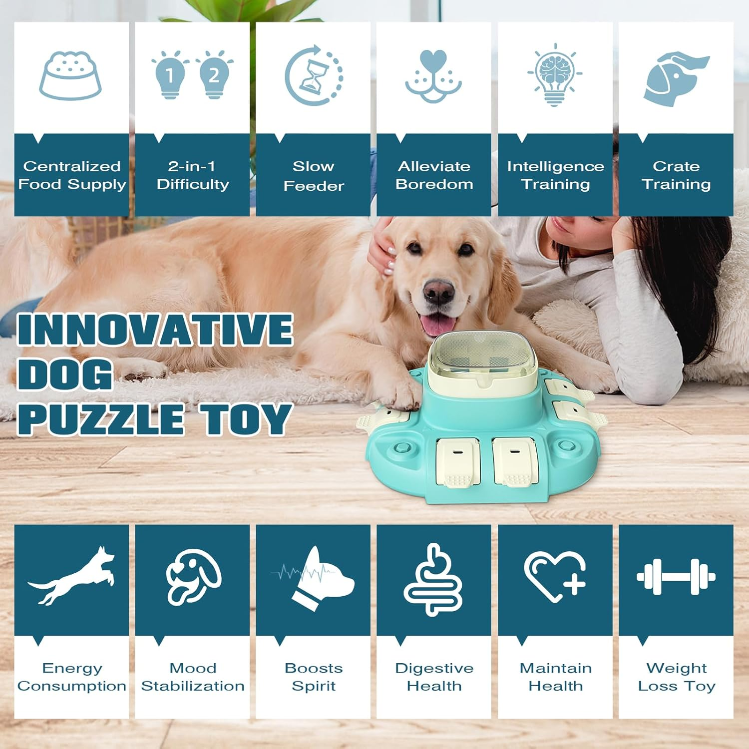 Romicta Dog Puzzle Toy with Slow Feeder, 2 Levels IQ Training & Entertainment for All Breeds, Interactive Treat Feeder, Anti-Tip Design, Large Capacity, Promotes Healthy Eating & Reduces Boredom image number 4