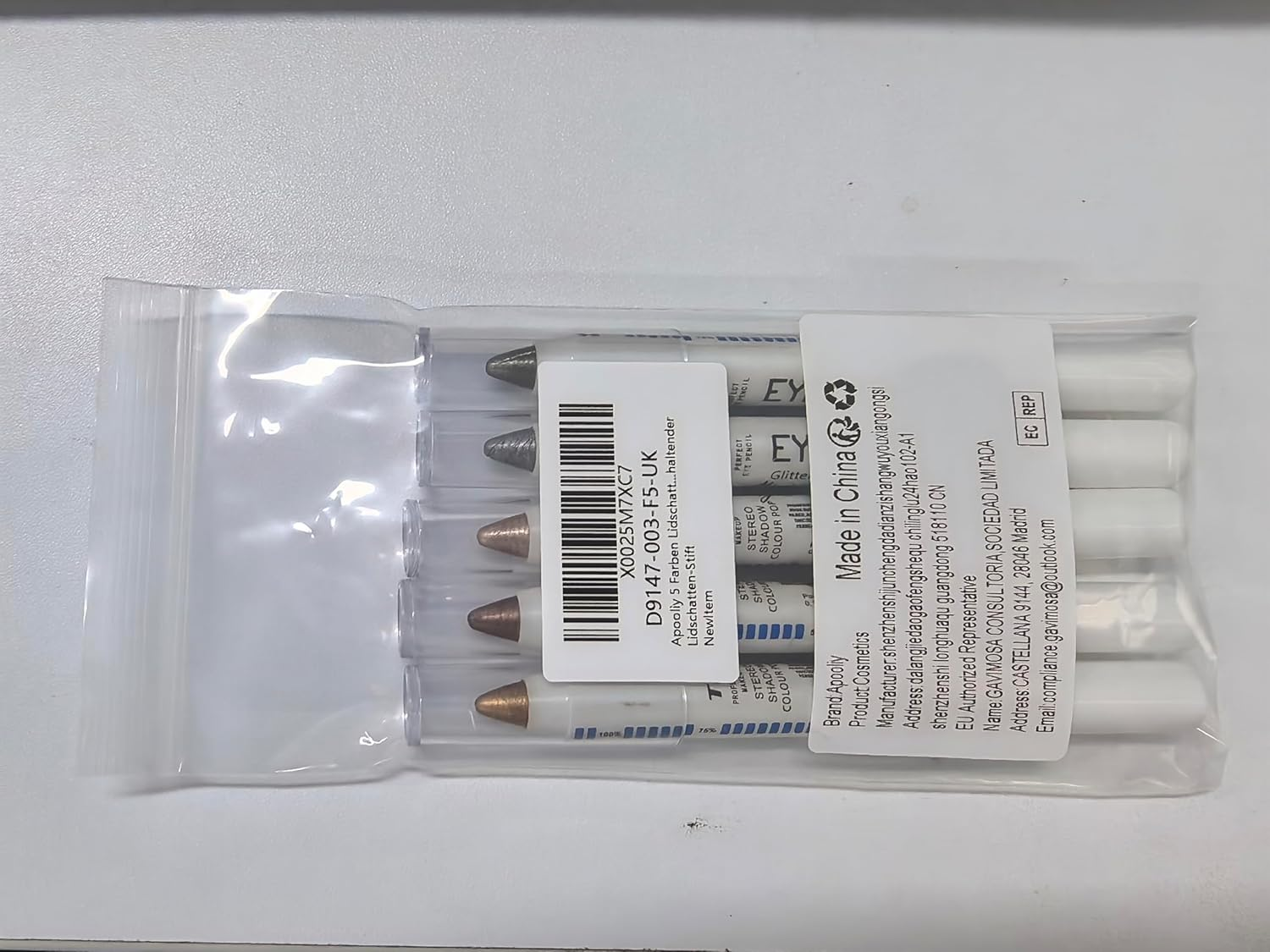 Apooliy 5 Colors Eyeshadow Stick Set,Metallic Shimmer Cream Eye Shadow,Rightener Pencil,Waterproof & Long-Lasting Eyeshadow Pen image number 4