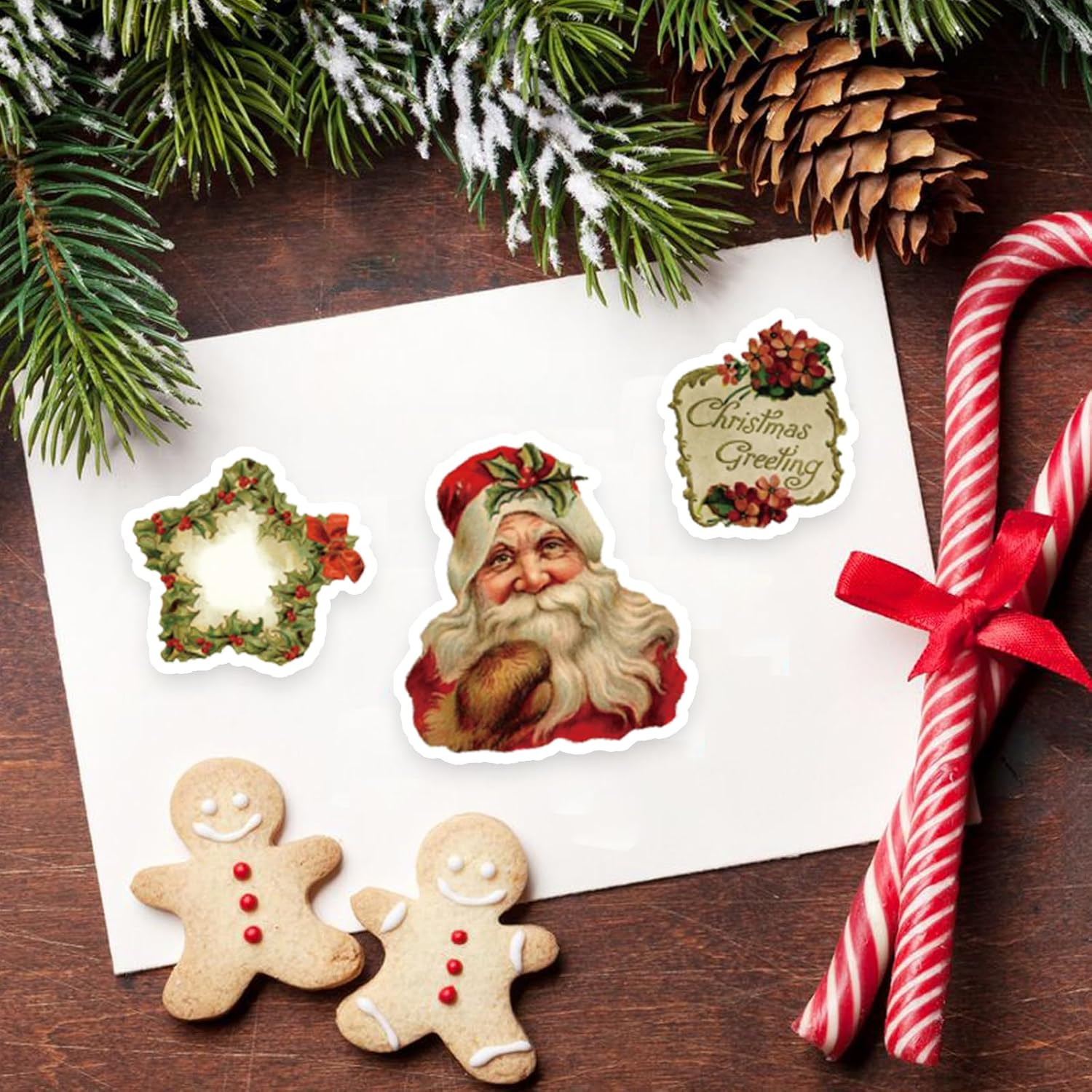 100 Pcs Christmas Stickers Non-Repeating Retro Santa Claus Stickers Christmas Decoration,Waterproof Holiday Sticker for Scrapbook,Cards,Junk Journals, Laptop,Water Bottles (Santa 100 Pcs) image number 3